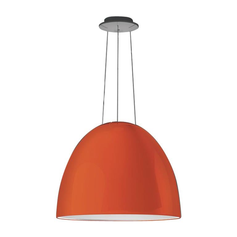 Artemide NUR LED Dimmable Pendant Light in Glossy Orange w/ Extension by Ernesto For Sale