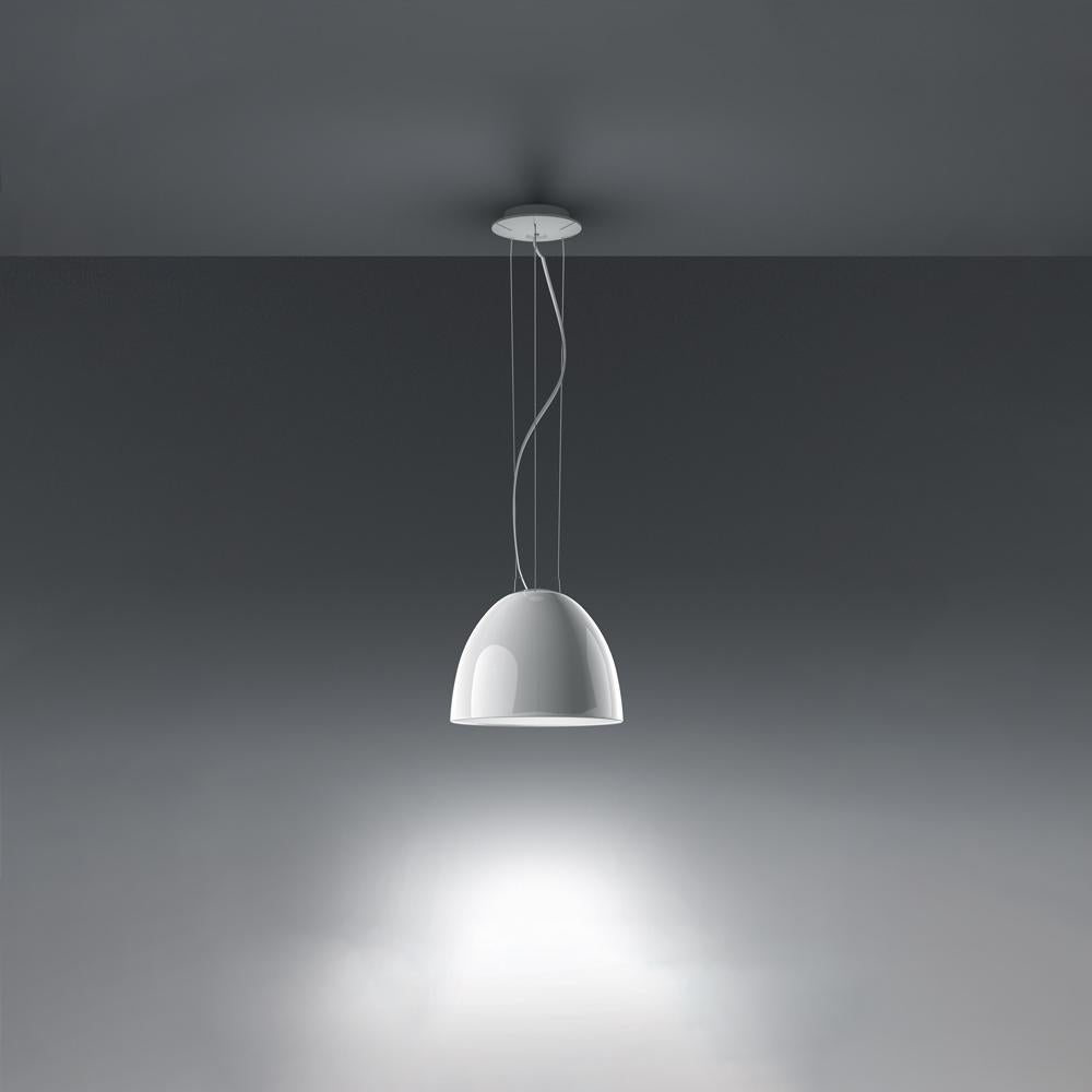 Modern Artemide NUR Mini LED Dimmable Pendant Light in Glossy White w/ Extension by Ern For Sale