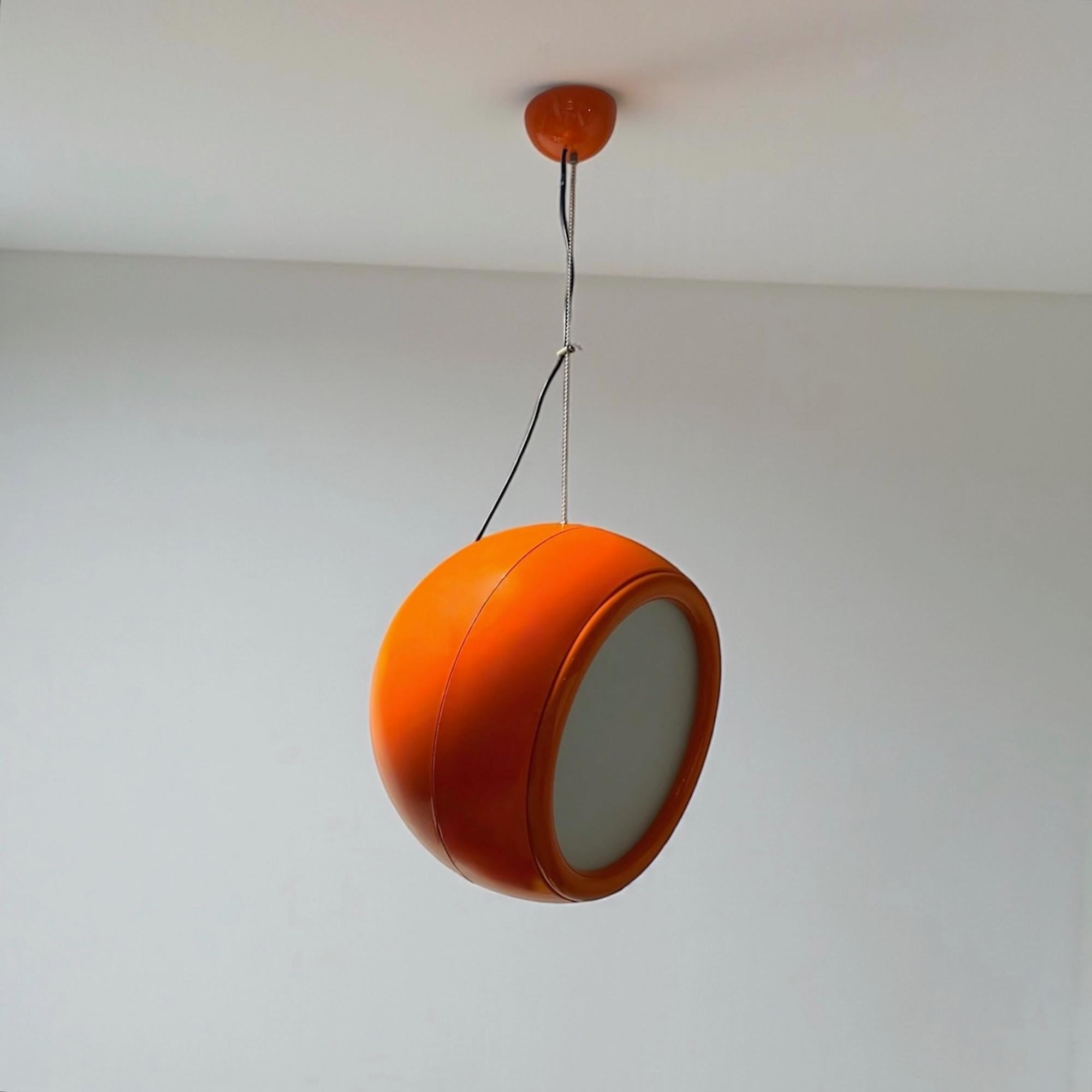 Plastic Artemide 'Pallade' Orange Hanging Lamp by Studio Tetrarch - Italian Design Icon For Sale