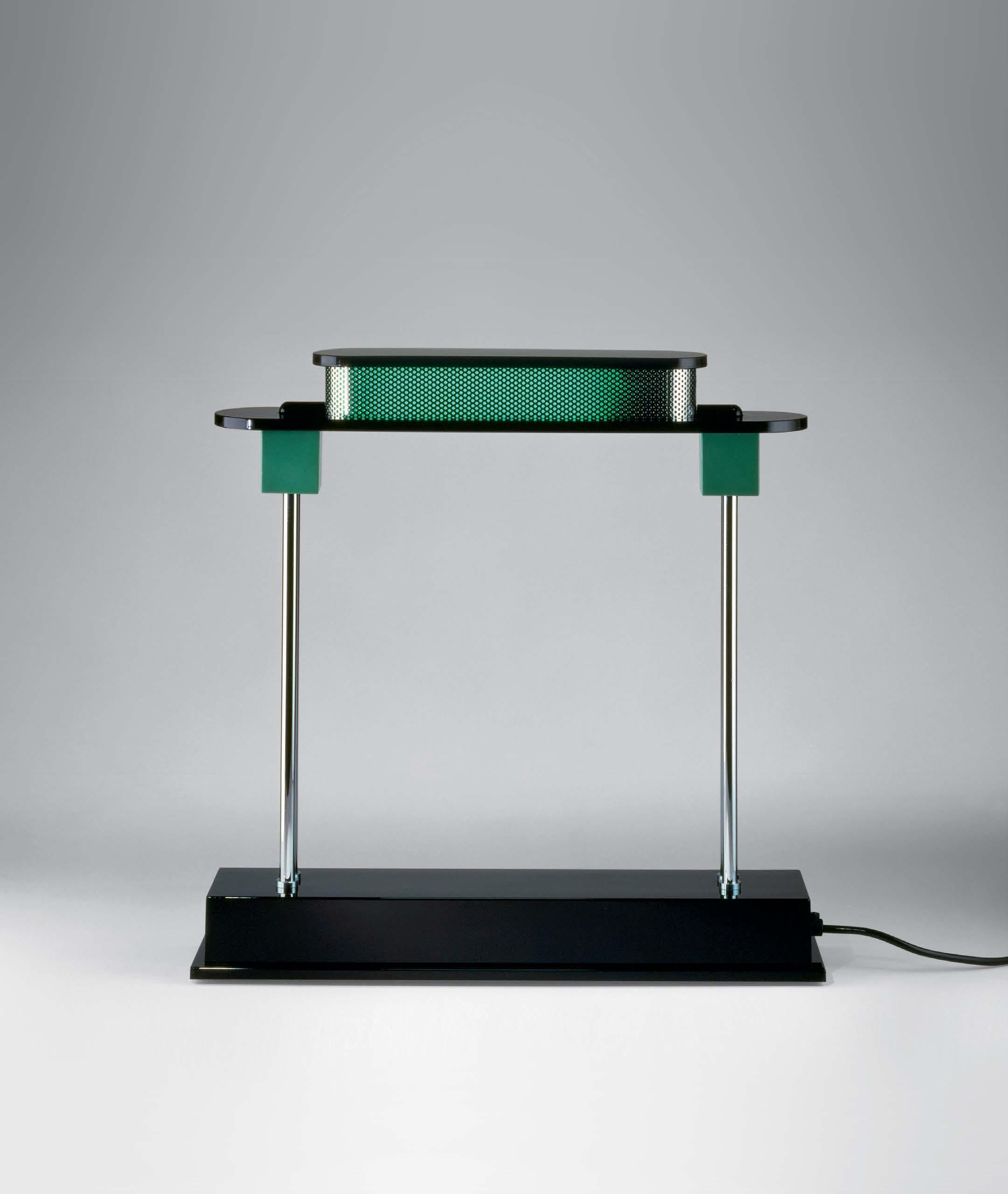 Modern Artemide Pausania LED Table Lamp in Black and Green by Ettore Sottsass For Sale