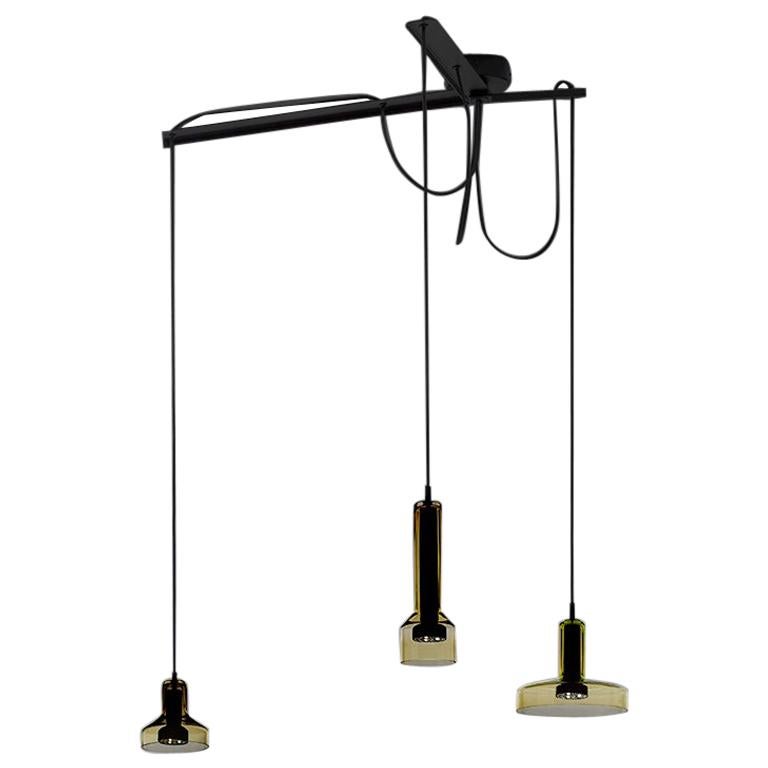 Artemide Stablight Triple Suspension Light in Amber Green For Sale