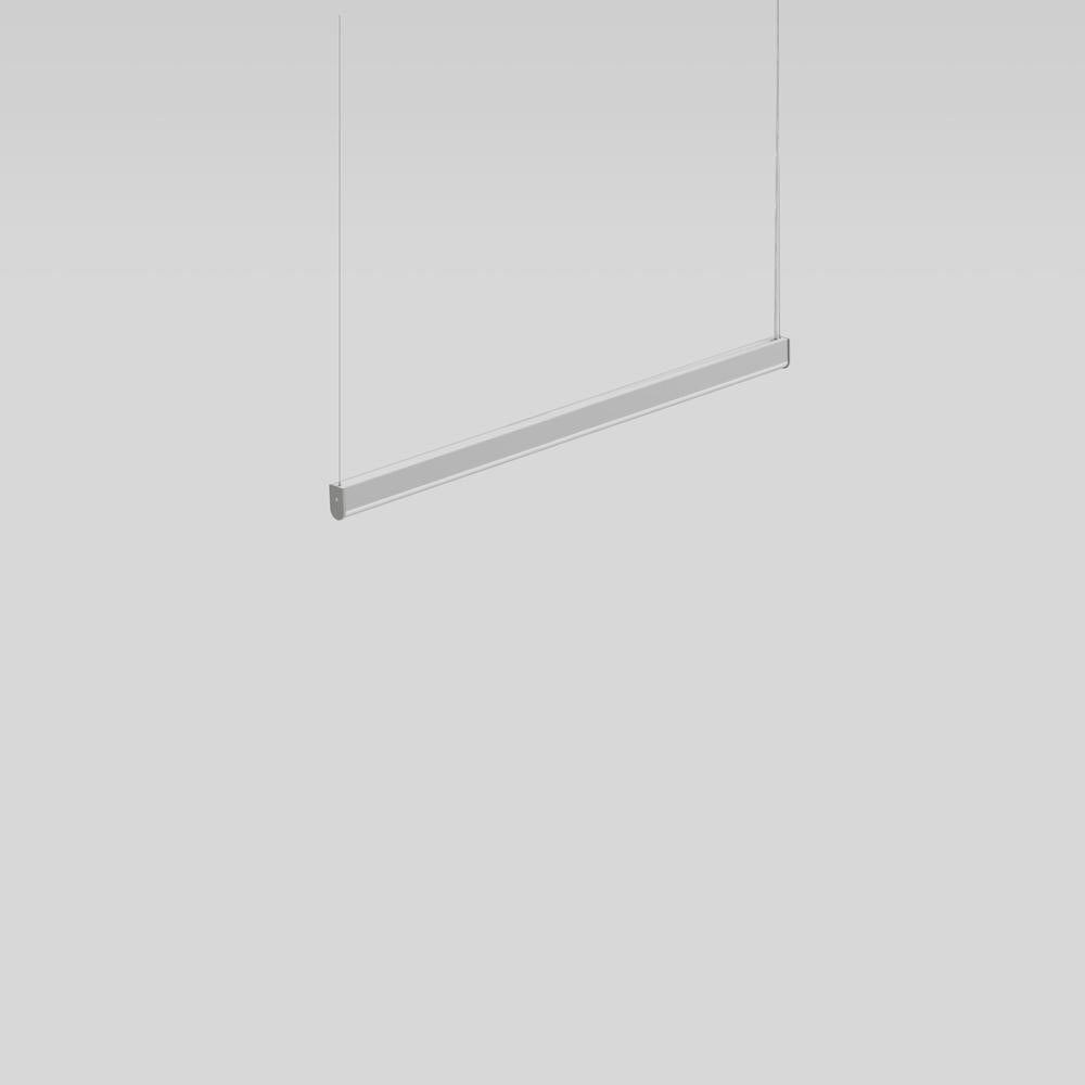 Simple LED suspension lighting with steel cables for direct or direct or indirect lighting.

The body is constructed of extruded aluminium with a clear, anodized matte finish and aluminium end caps in a grey powder coat finish.

The diffuser is made