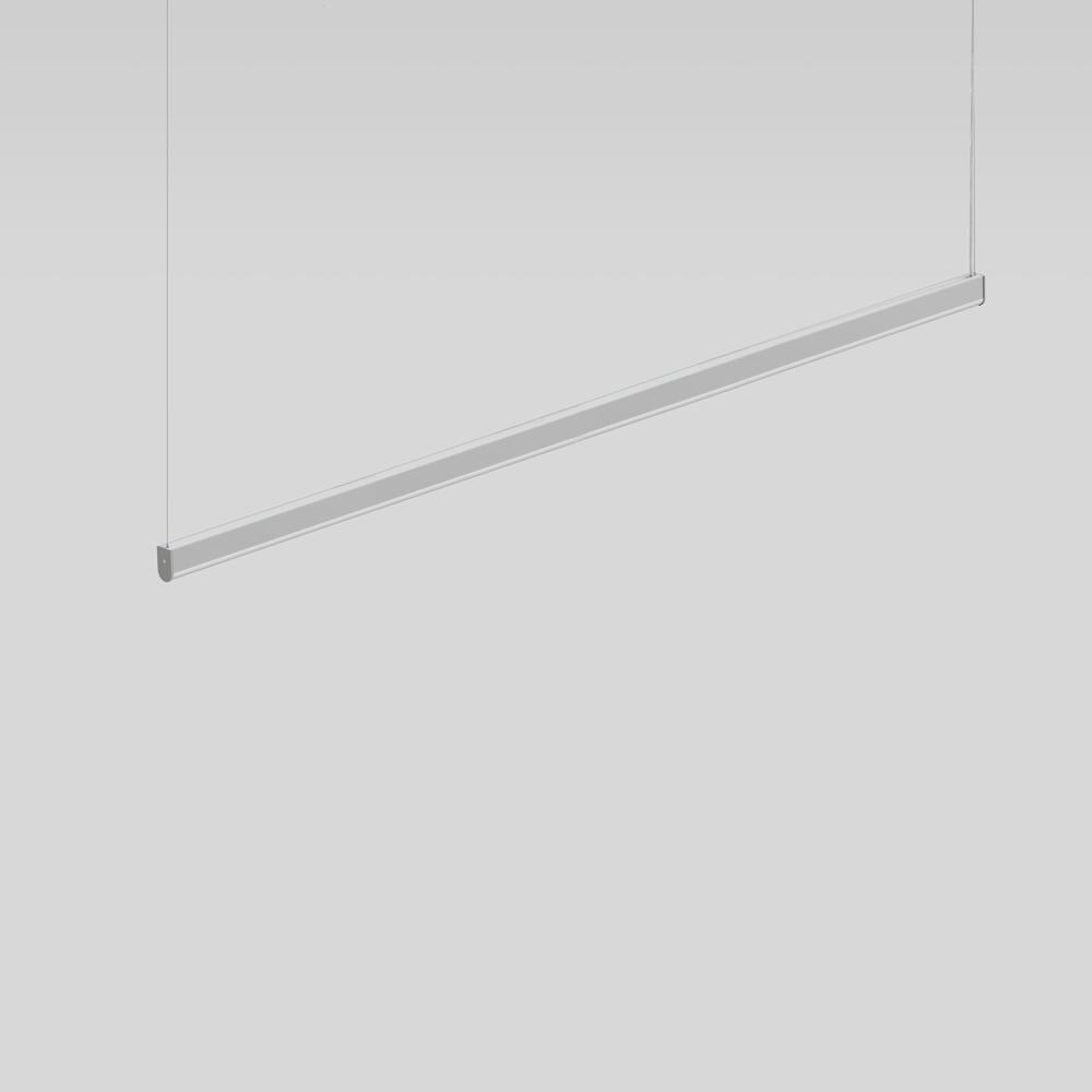 Simple LED suspension lighting with steel cables for direct or direct/indirect lighting.

The body is constructed of extruded aluminum with a clear, anodized matte finish and aluminum end caps in a grey powder coat finish.

The diffuser is made of