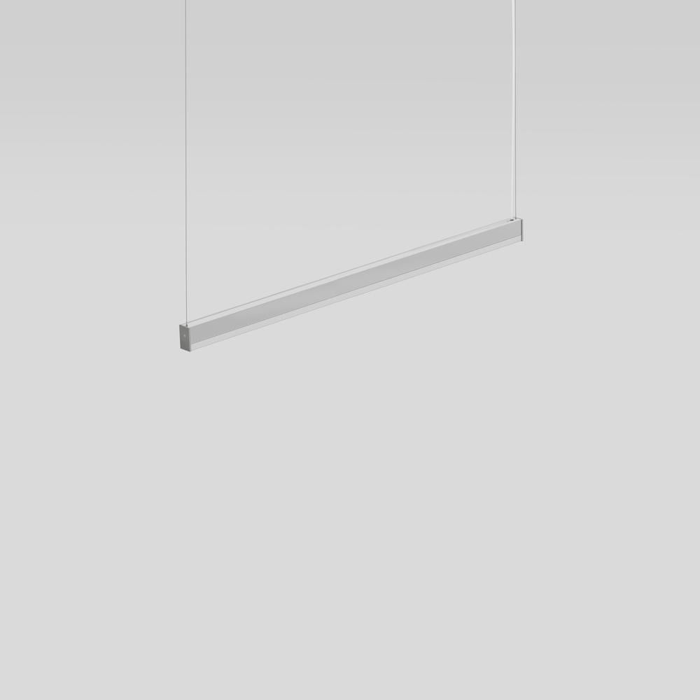 Simple LED suspension lighting with steel cables for direct or direct/indirect lighting.

The body is constructed of extruded aluminum with a clear, anodized matte finish and aluminum end caps in a grey powder coat finish.

The diffuser is made of