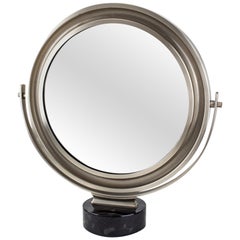 Artemide Table Mirror by Sergio Mazza, nickel on black marble foot Italy, 1960s