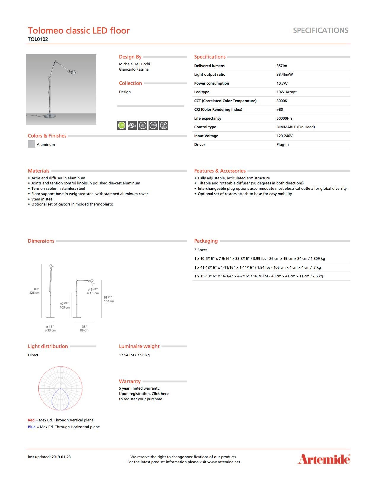 Artemide Tolomeo Klassische LED-Stehlampe aus Aluminium (Moderne) im Angebot