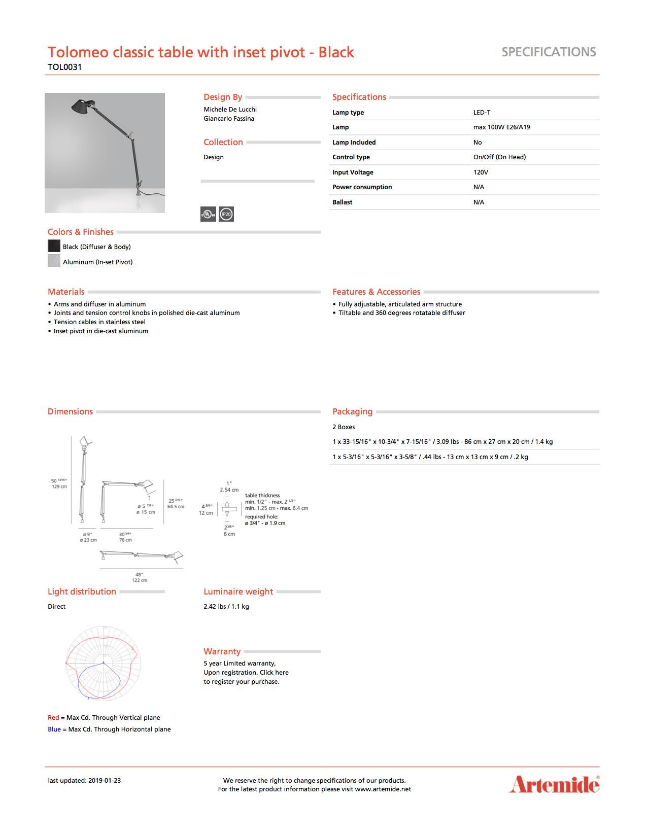 Moderne Artemide Tolomeo lampe de bureau classique avec pivot inséré en noir en vente