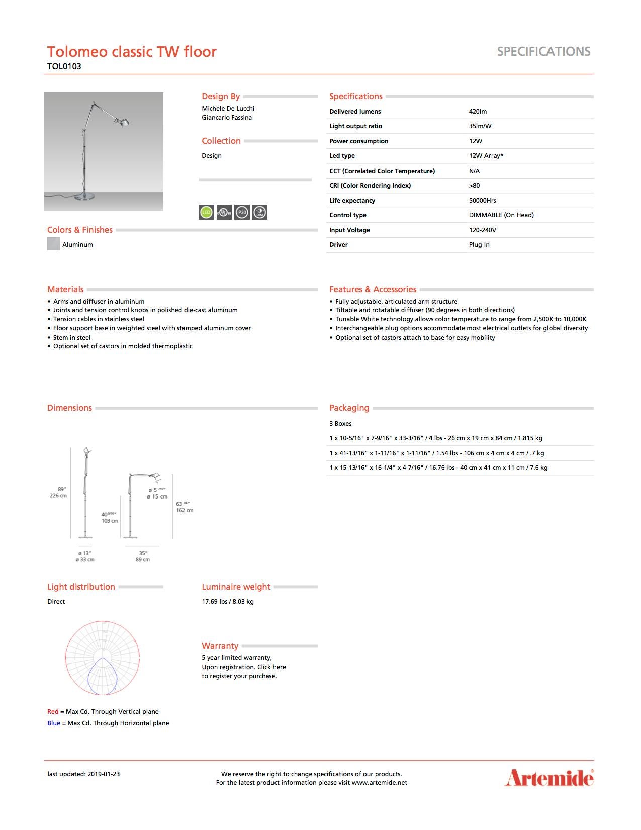 Artemide Tolomeo Classic TW Stehlampe aus Aluminium (Moderne) im Angebot