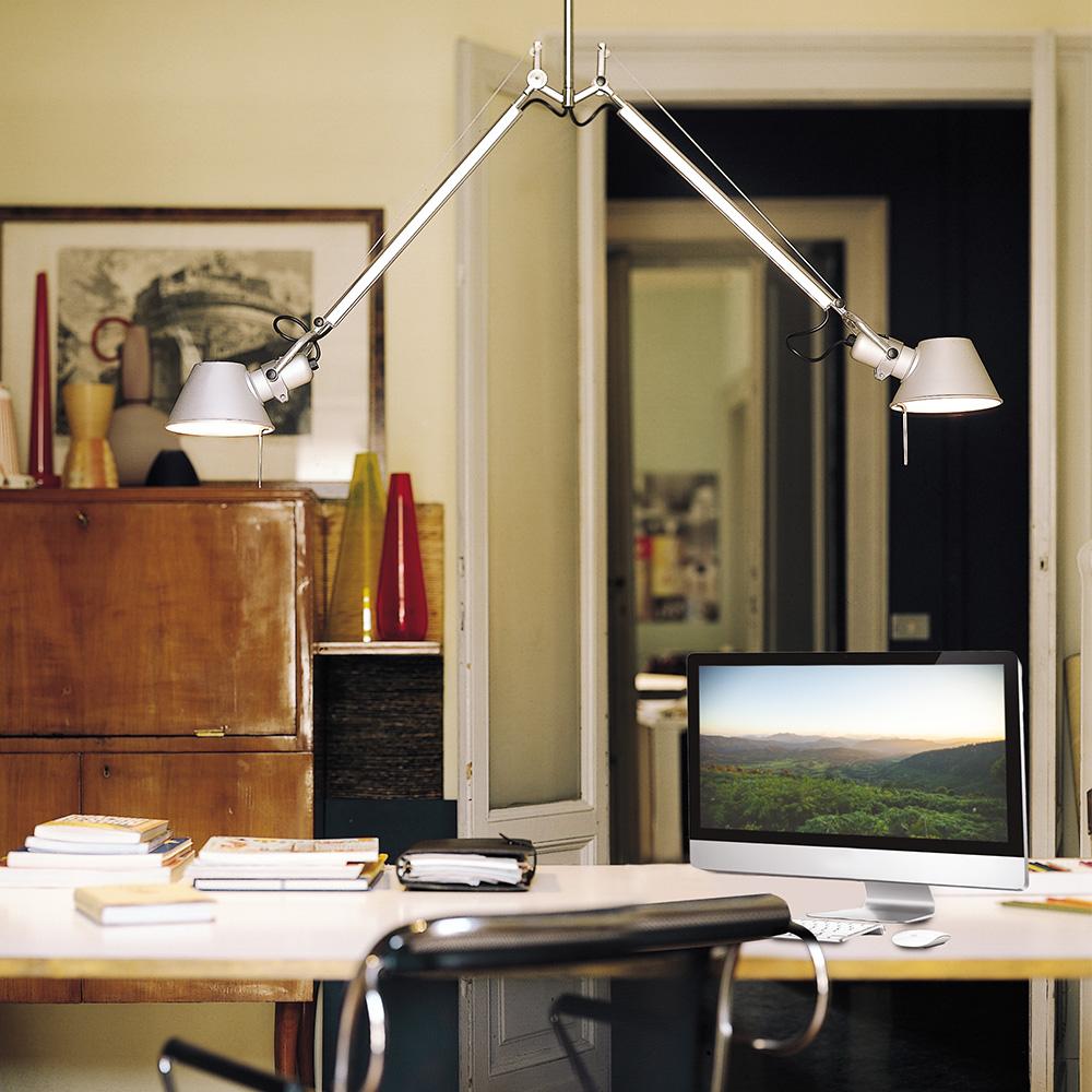 Modern Artemide Tolomeo Gray Double Pendant Lamp by Michele De Lucchi & Giancarlo Fassi For Sale