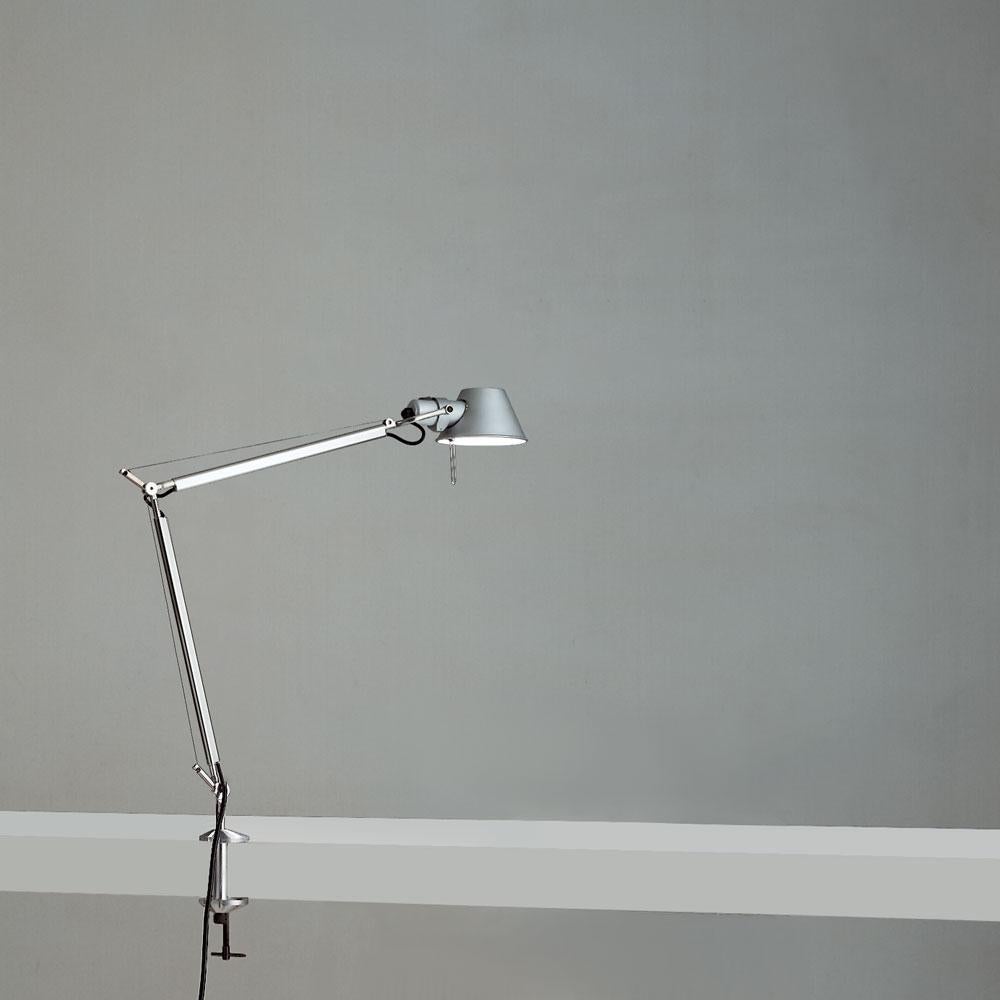 Modern Artemide Tolomeo Mini Table Lamp in Aluminum with Clamp For Sale