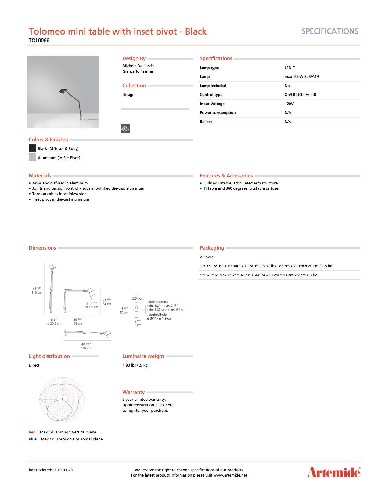 italien Artemide Tolomeo - Mini lampe de bureau noire avec pivot encastré en vente