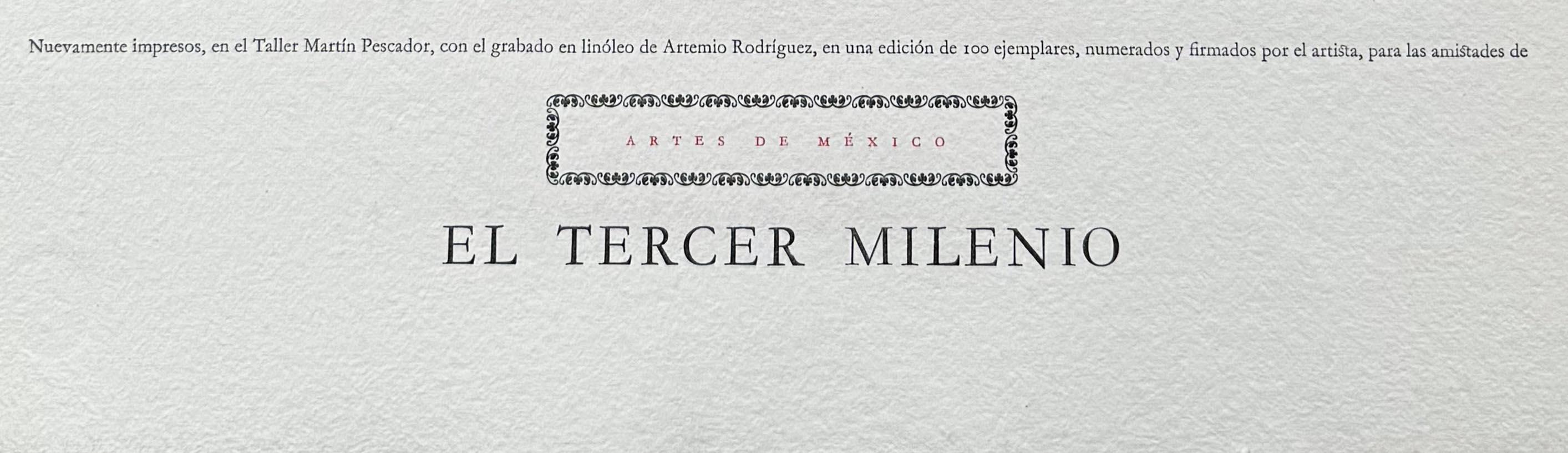 Dos Villancicos
Sor Juana Inés de la Cruz (text)  Artemio Rodríguez (linocut)
Printed at Taller Martín Pescador, Mexico
Published by El Tercer Milenio / Artes de México
Signed and numbered by the artist: 89/100
Medium: Letterpress with linocut on
