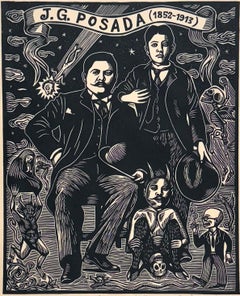 linograbado enmarcado El tiempo...llega, de Artemio Rodriquez