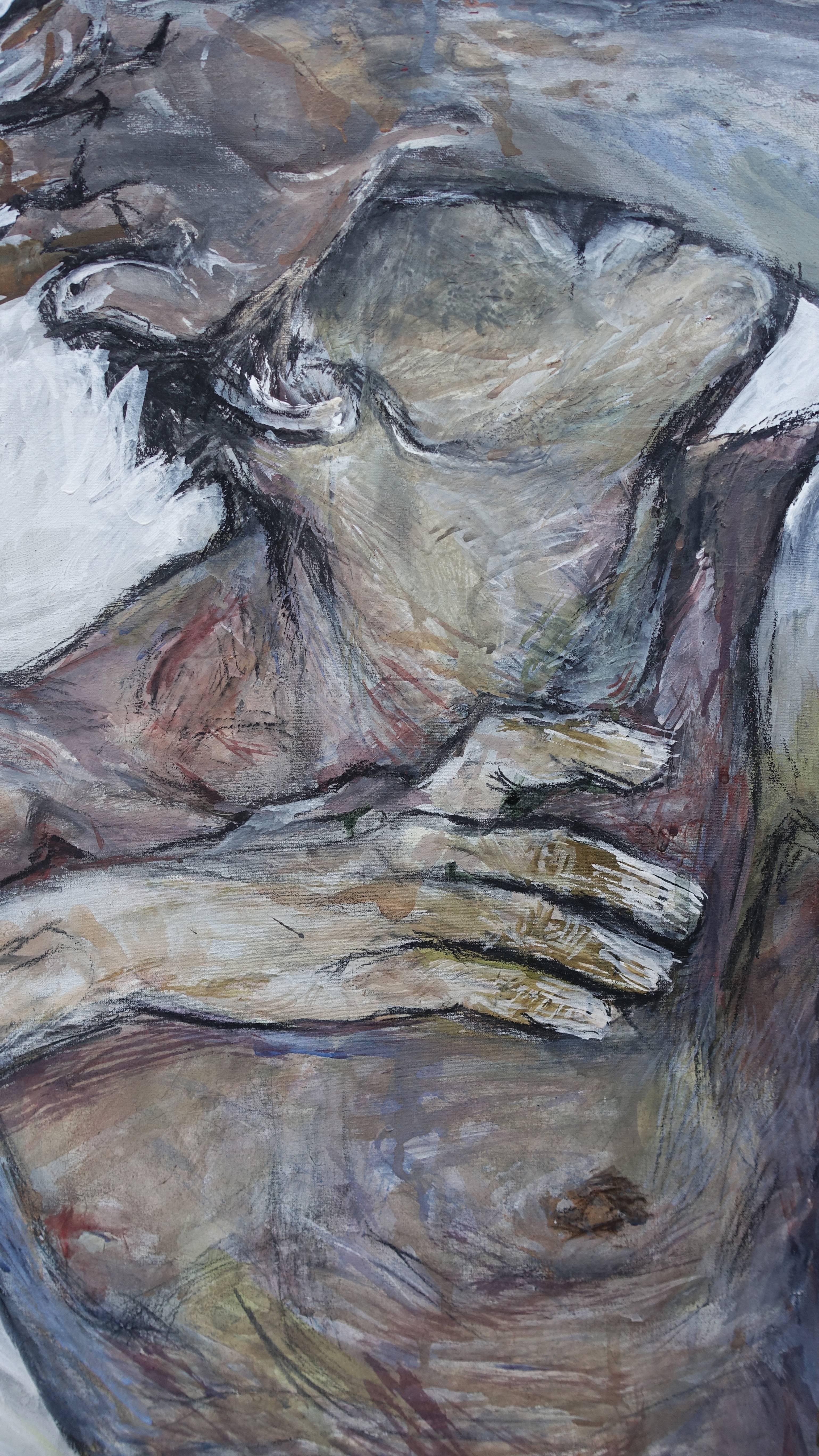 Self-portrait - Gray Nude Painting by Artemio Sepulveda