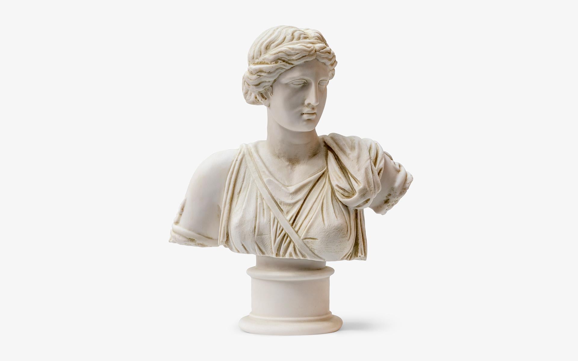 Classical Greek Artemis Bust Statue  Made with Compressed Marble Powder For Sale