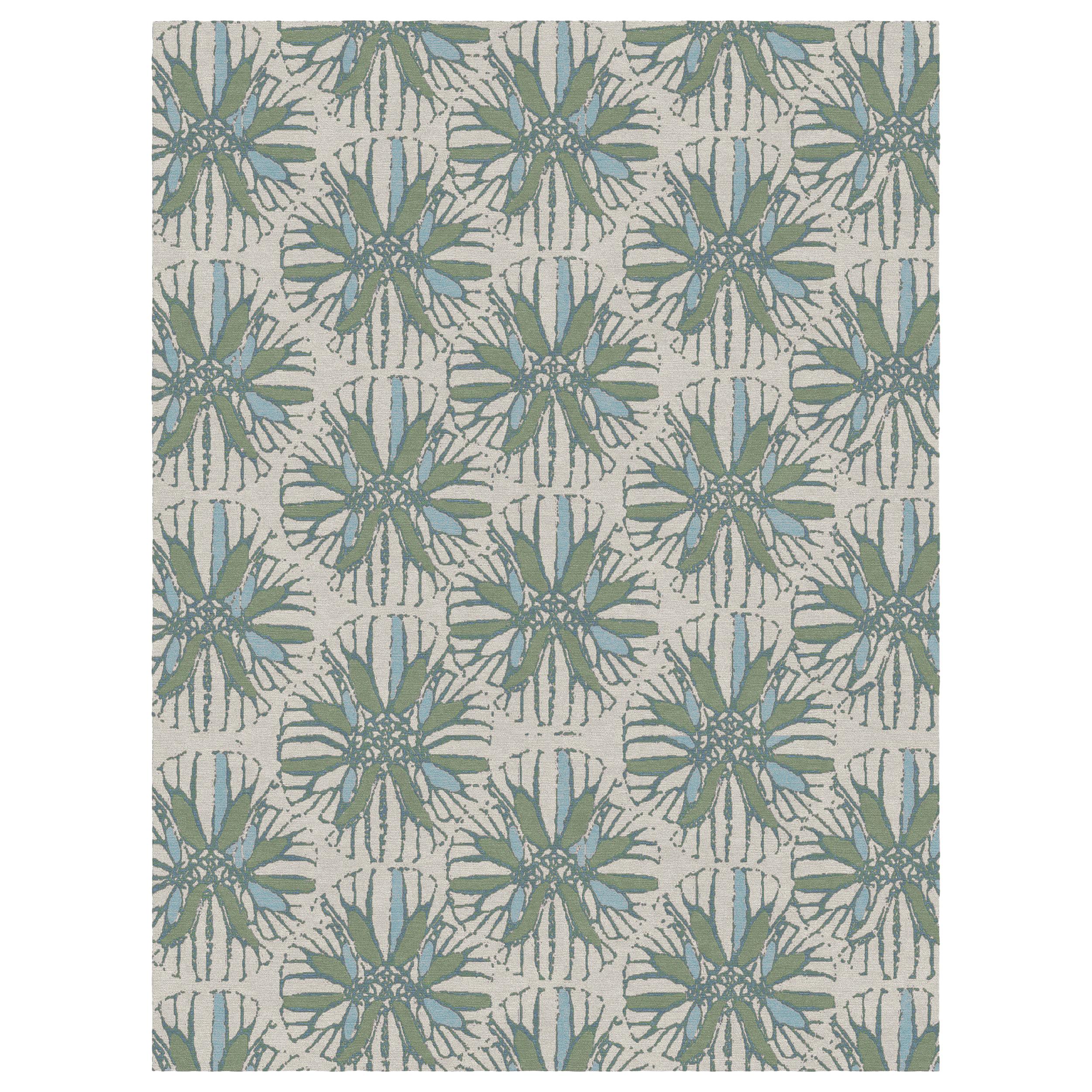 Artemis Custom Made Hand Knotted Natural Blue Green Wool Rug by Allegra Hicks For Sale