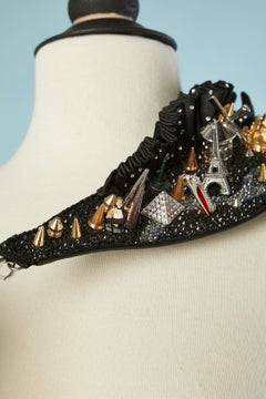 Artemis leather evening bag with Paris site-sight shoulder strap C. Louboutin