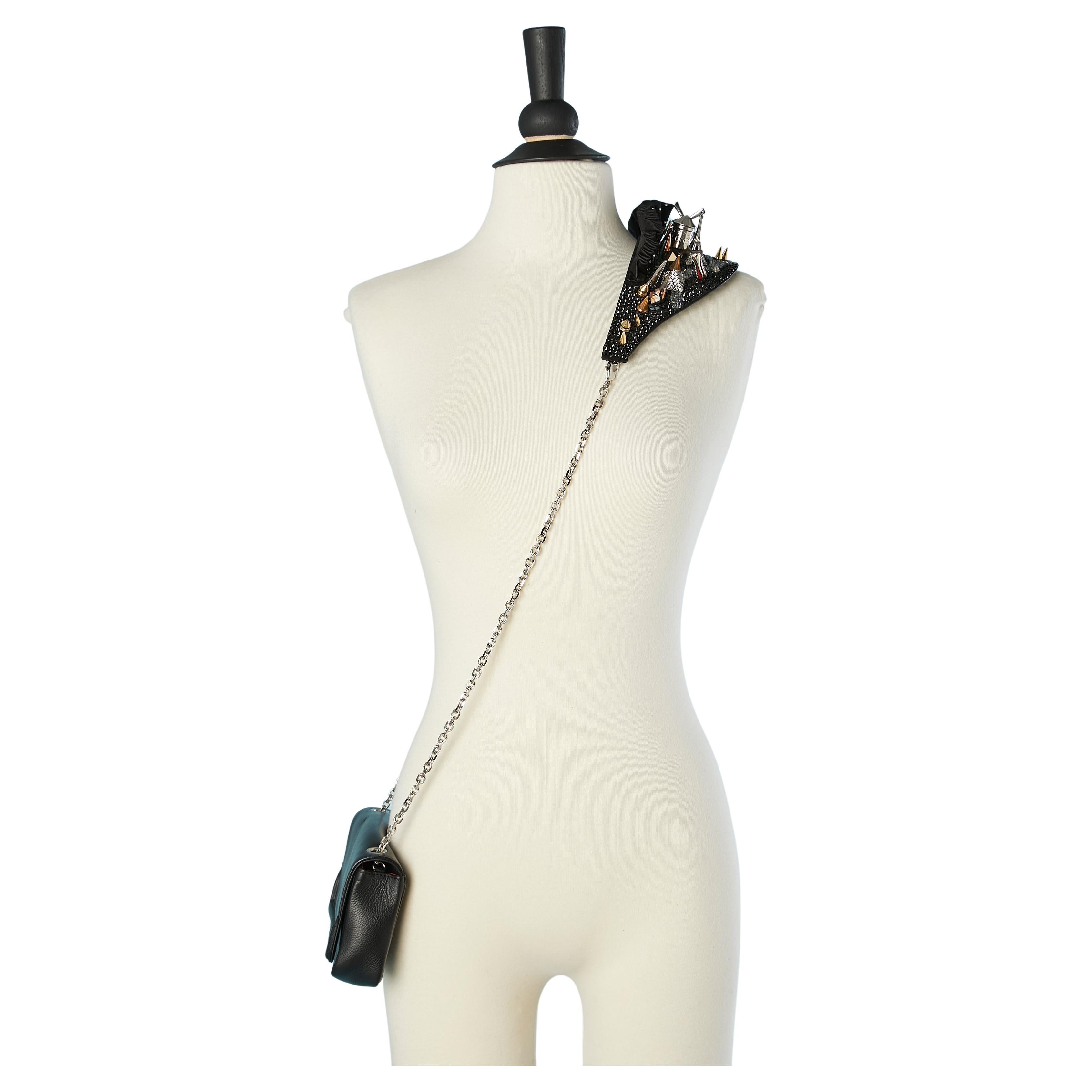 Artemis leather evening bag with Paris site-sight shoulder strap C. Louboutin 