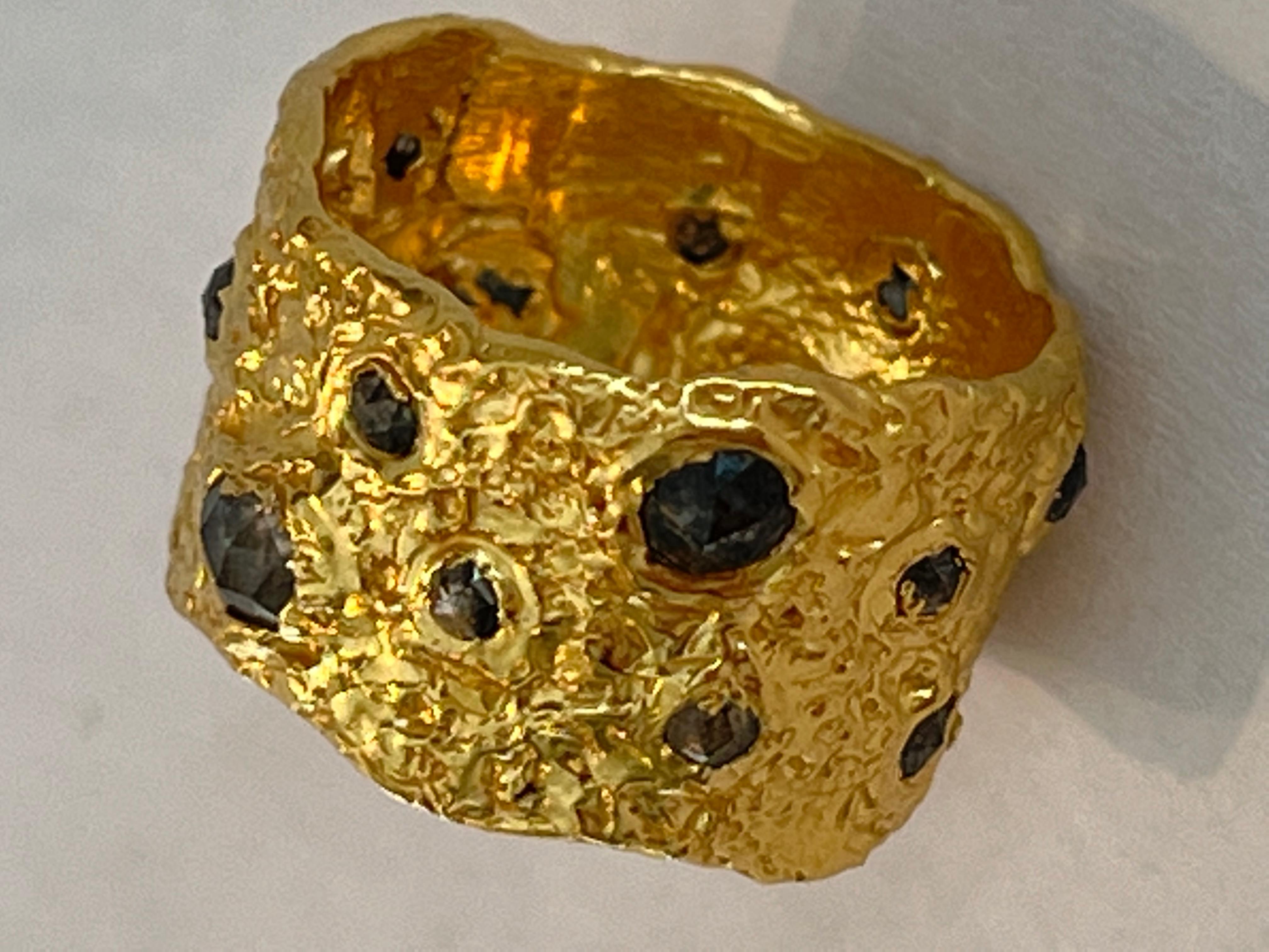 Artisan Artemis Salt and Pepper Diamond Ring in 22k Gold, by Tagili