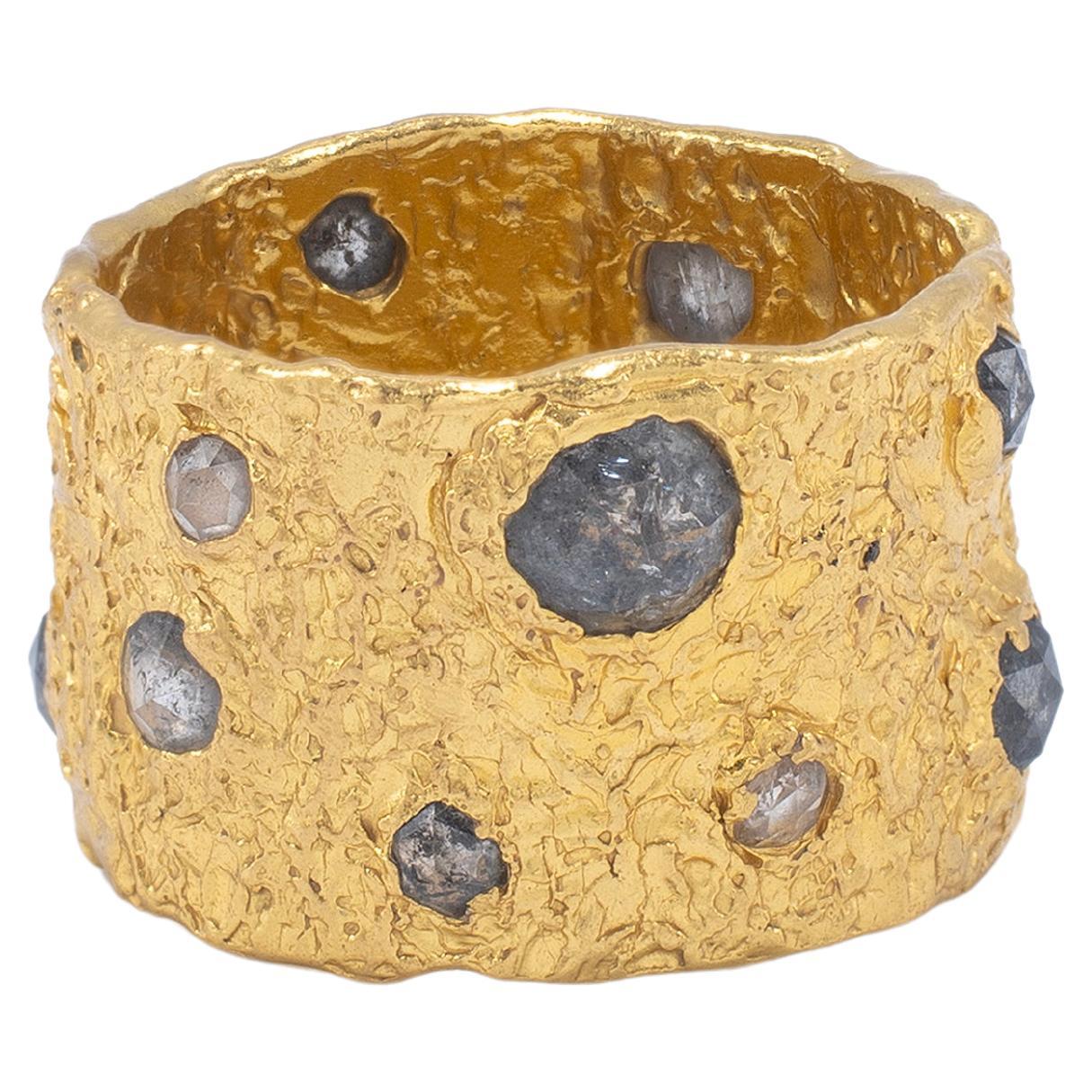 Artemis Salt and Pepper Diamond Ring in 22k Gold, by Tagili For Sale