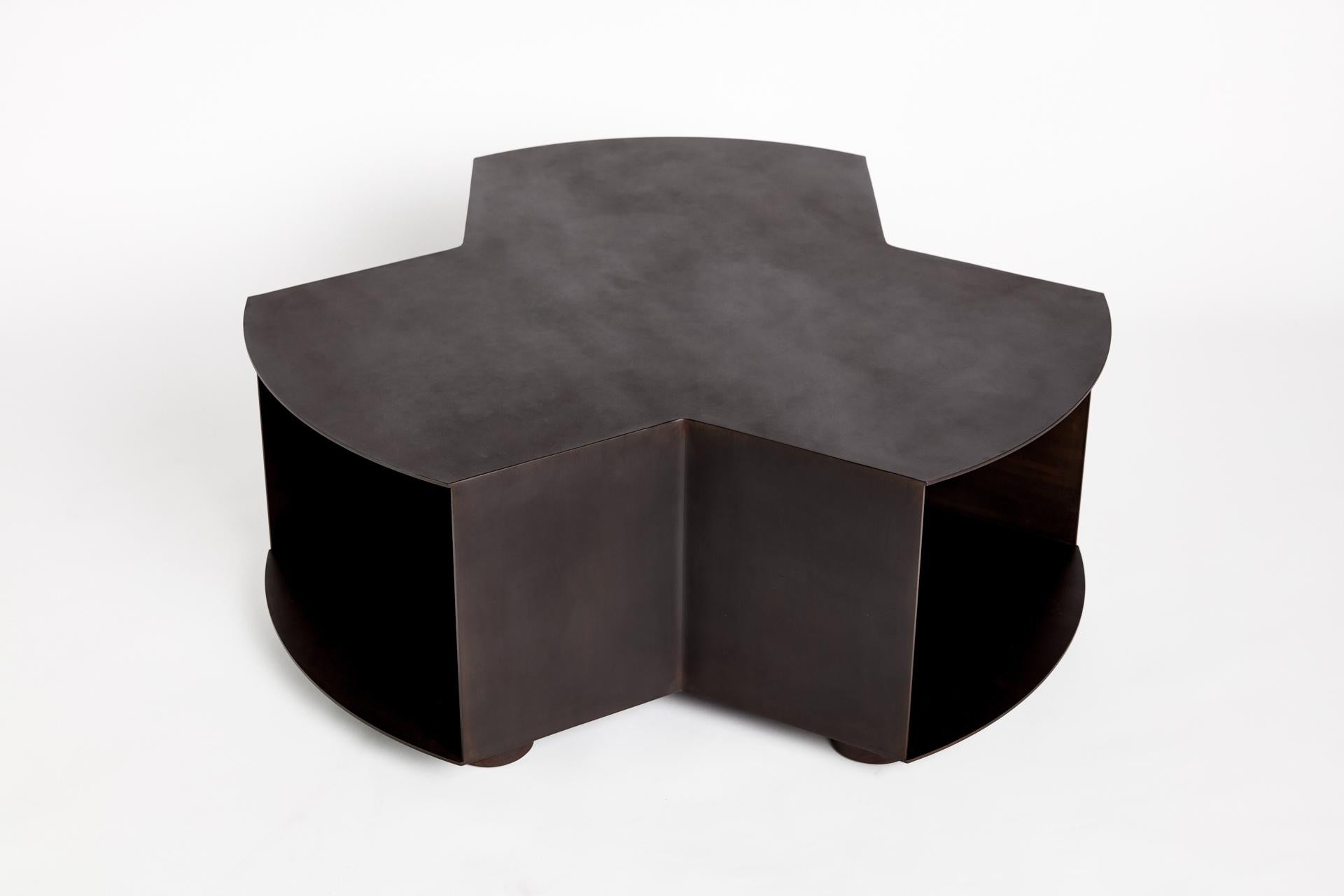 Artemis table by Ben Barber Studio
Dimensions: 101.6 x 94 x 40.64 cm
Materials: Aged steel, wax
Finishes: Aged steel, matte wax

An exploration into architecture at the scale of furniture. The steel structure is given a hand applied patina with