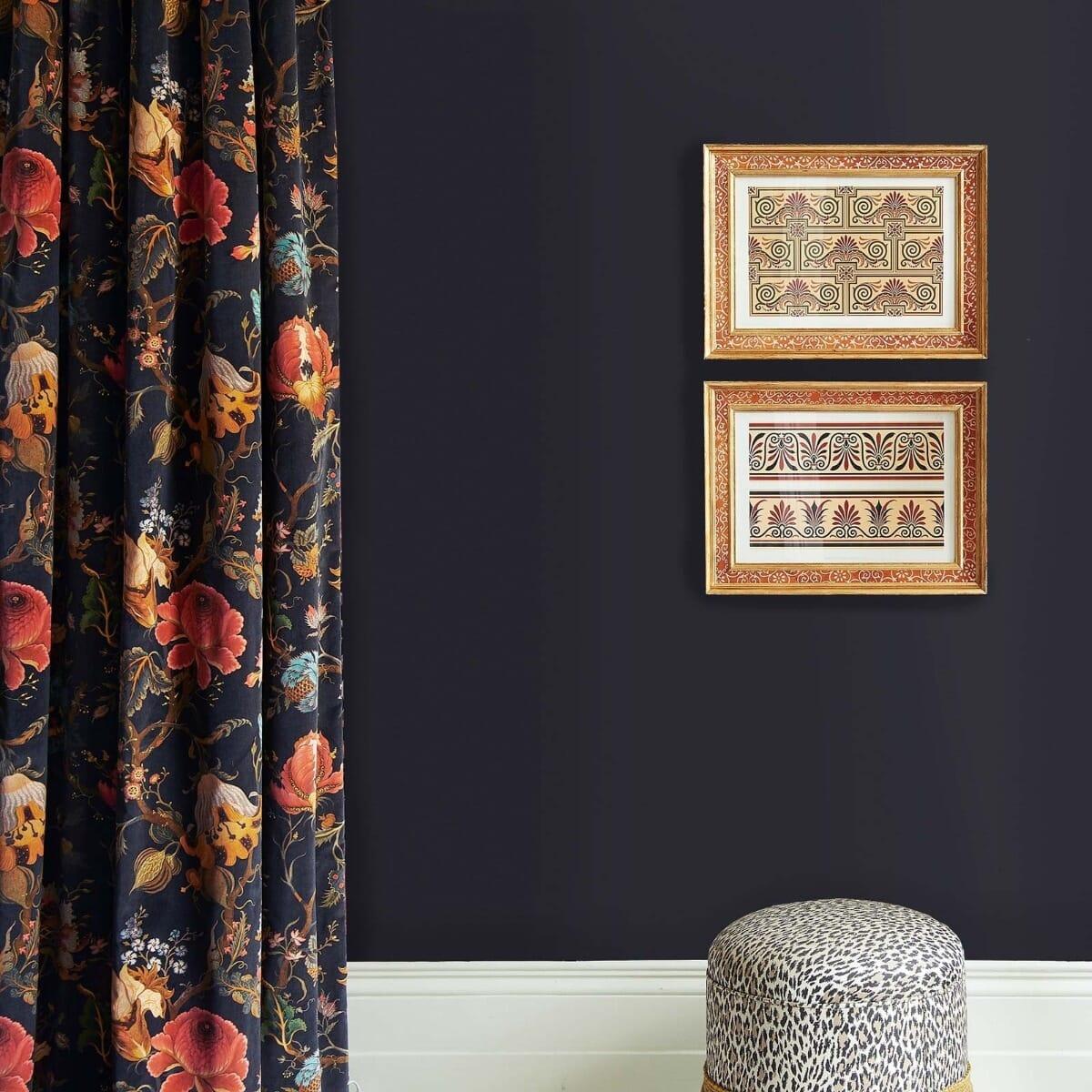 The ARTEMIS print is inspired by Victorian designer, William Morris, and pays homage to Diana Vreeland's iconic 'Garden in Hell' room. Painterly flowers in an array of sumptuous hues pop against a rich black background. Printed on luxury British