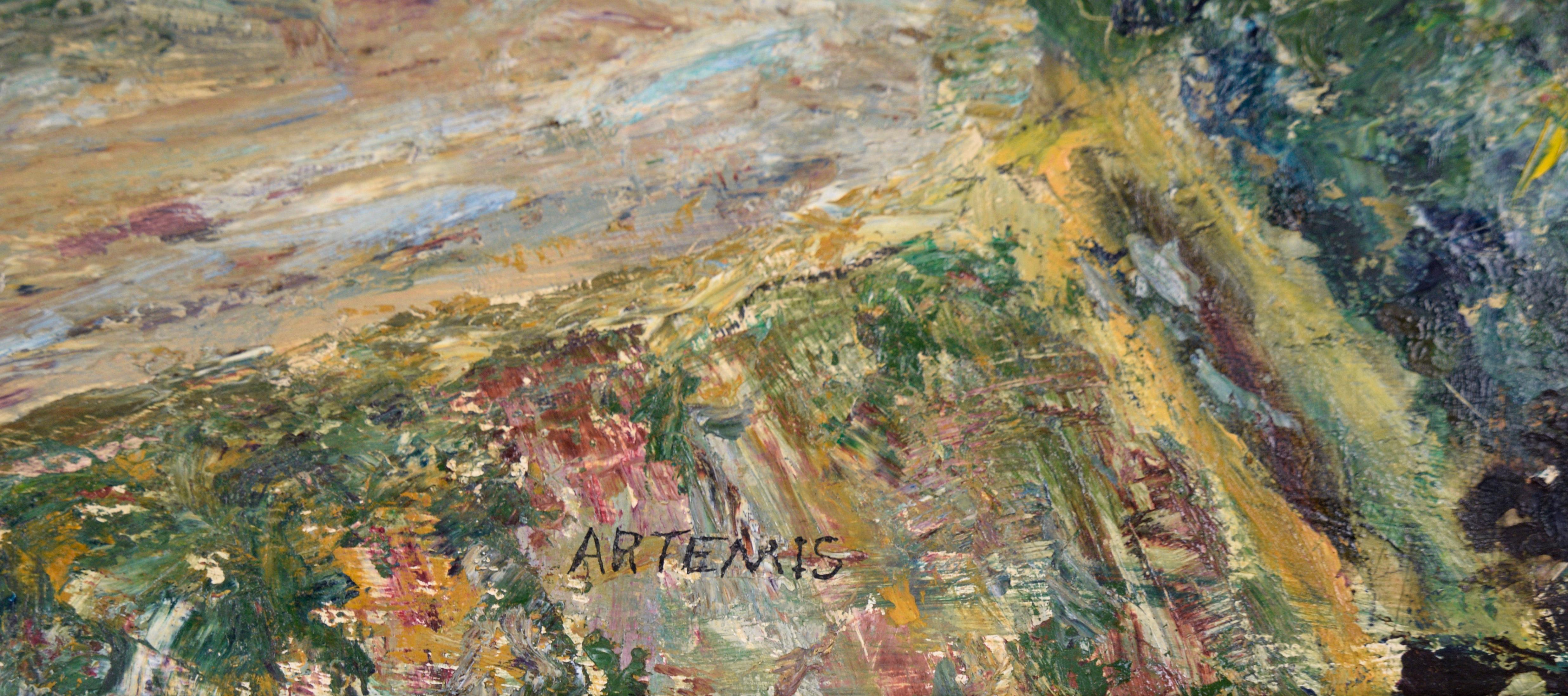 Paesaggio di strada di montagna in olio su masonite in vendita 3