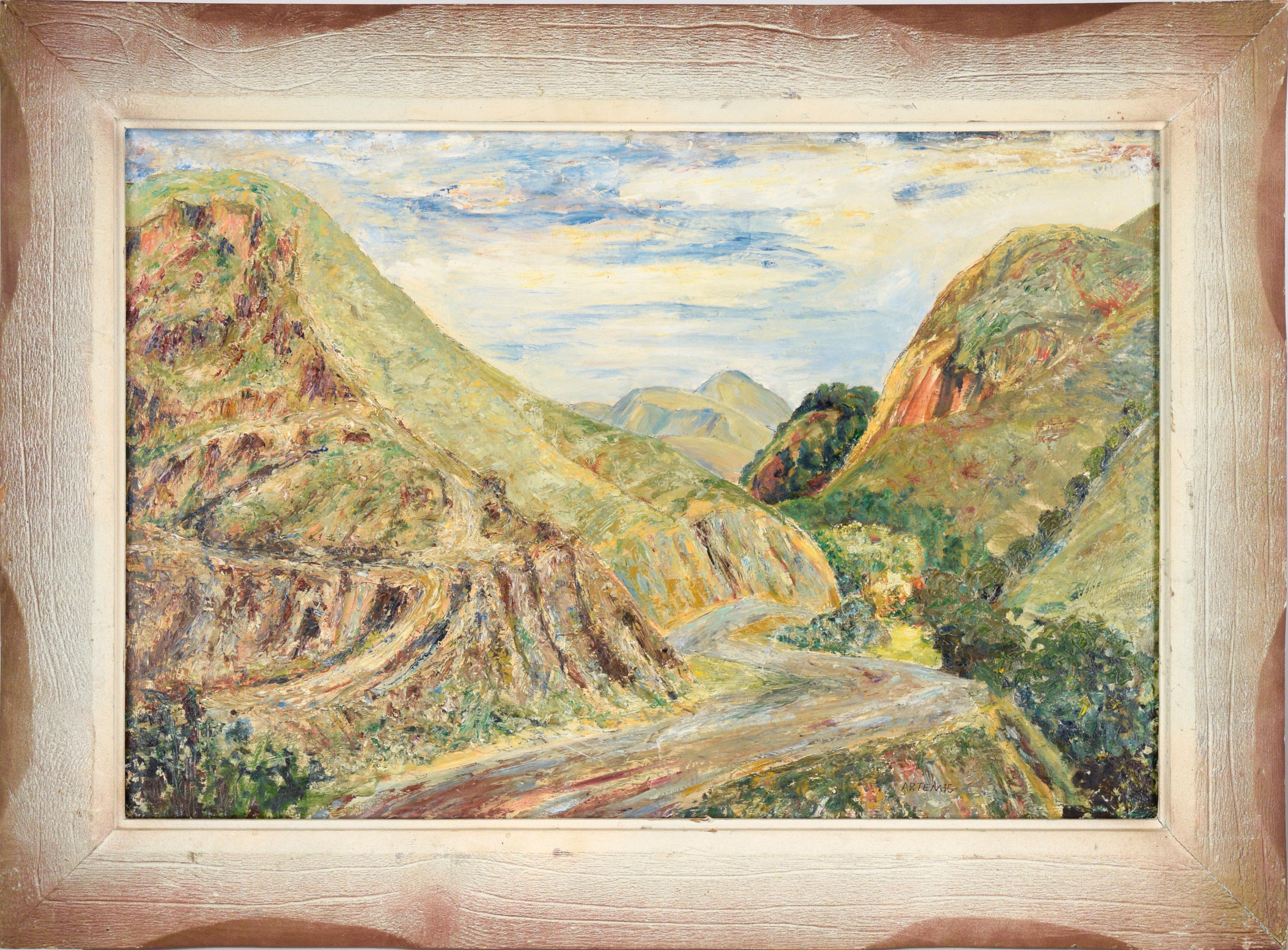 Mountain Road Landscape in Oil on Masonite