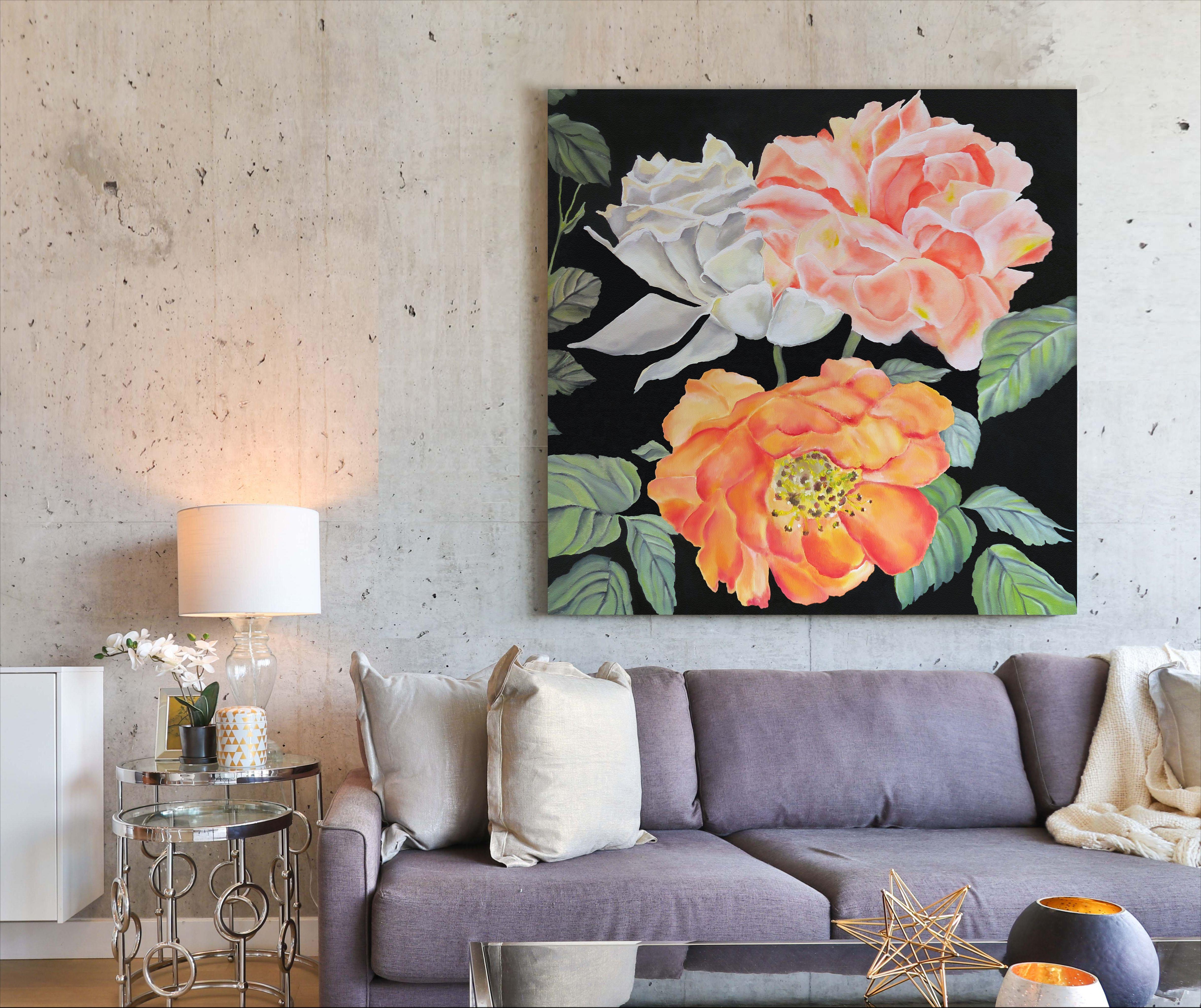 Giardino inglese - Stile cottage, Pittura, Acrilico su tela in vendita 2
