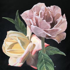 English Garden Roses - Cottage Style, Painting, Acrylic on Canvas