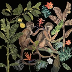 Jungle Heart Beat - Two Macaques - XL Large, Painting, Acrylic on Canvas