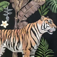 Jungle Heart Beat - Two Tigers 2 - Tropical, Painting, Acrylic on Canvas