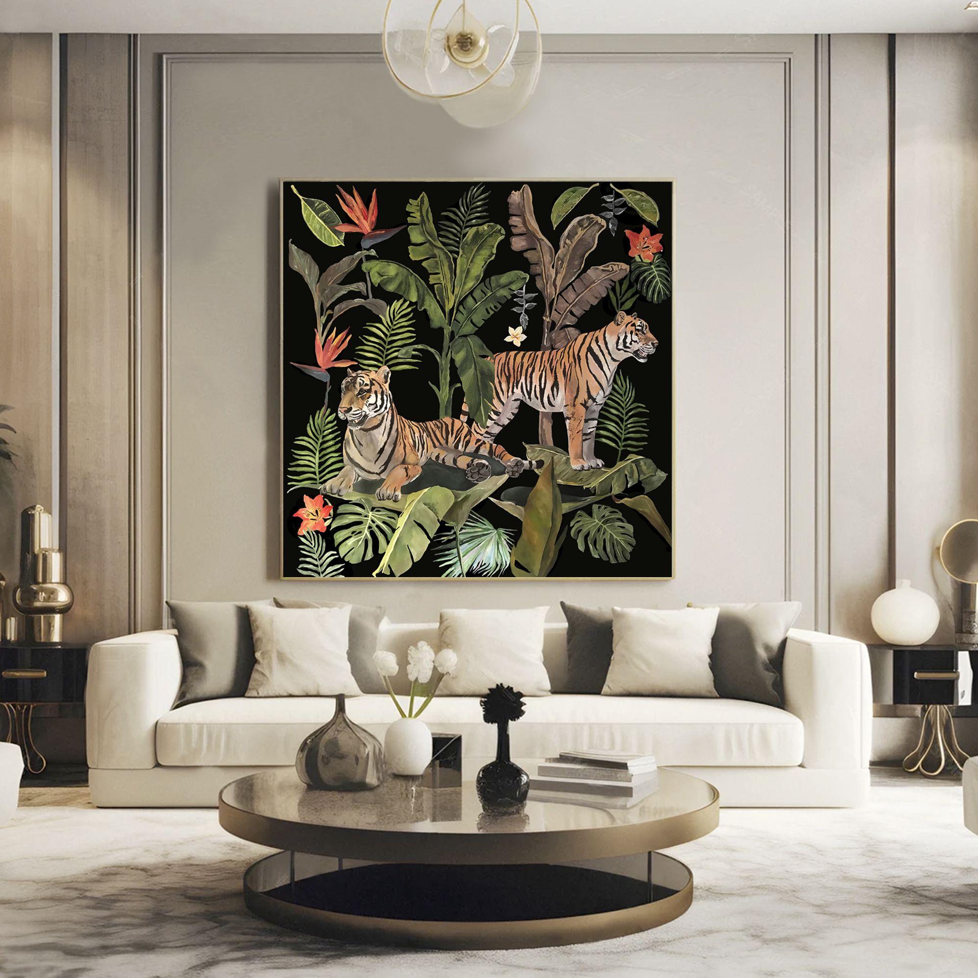 Jungling Heart Beat - Due tigri 2 - Tropicale, Pittura, Acrilico su tela in vendita 1