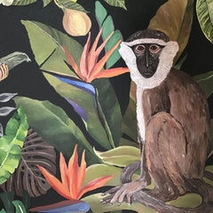 Jungle NÂ°5 - Fern - Tropical - Monkeys - Art-Deco, Painting, Acrylic on Canvas