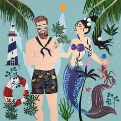 The Sailor and the Mermaid - Lighthouse, Painting, Acrylic on Canvas
