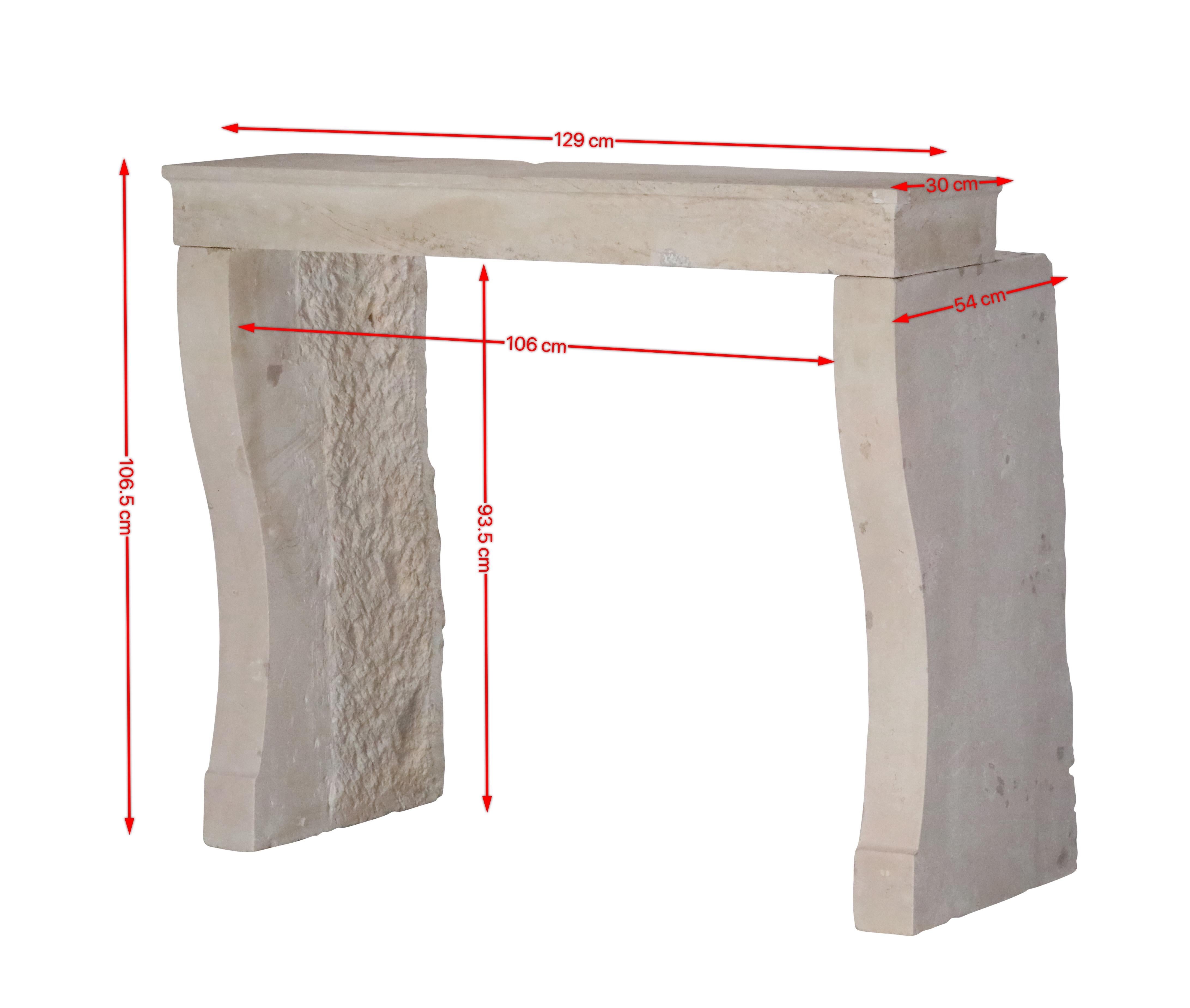French fireplace surround for timeless interior.
The softness of the matt limestone surface and its beige colour are special.
The mantle had some small restorations.
Overall it has a nice artempo wear.
Dimensions:
129 cm Exterior Width 50,79