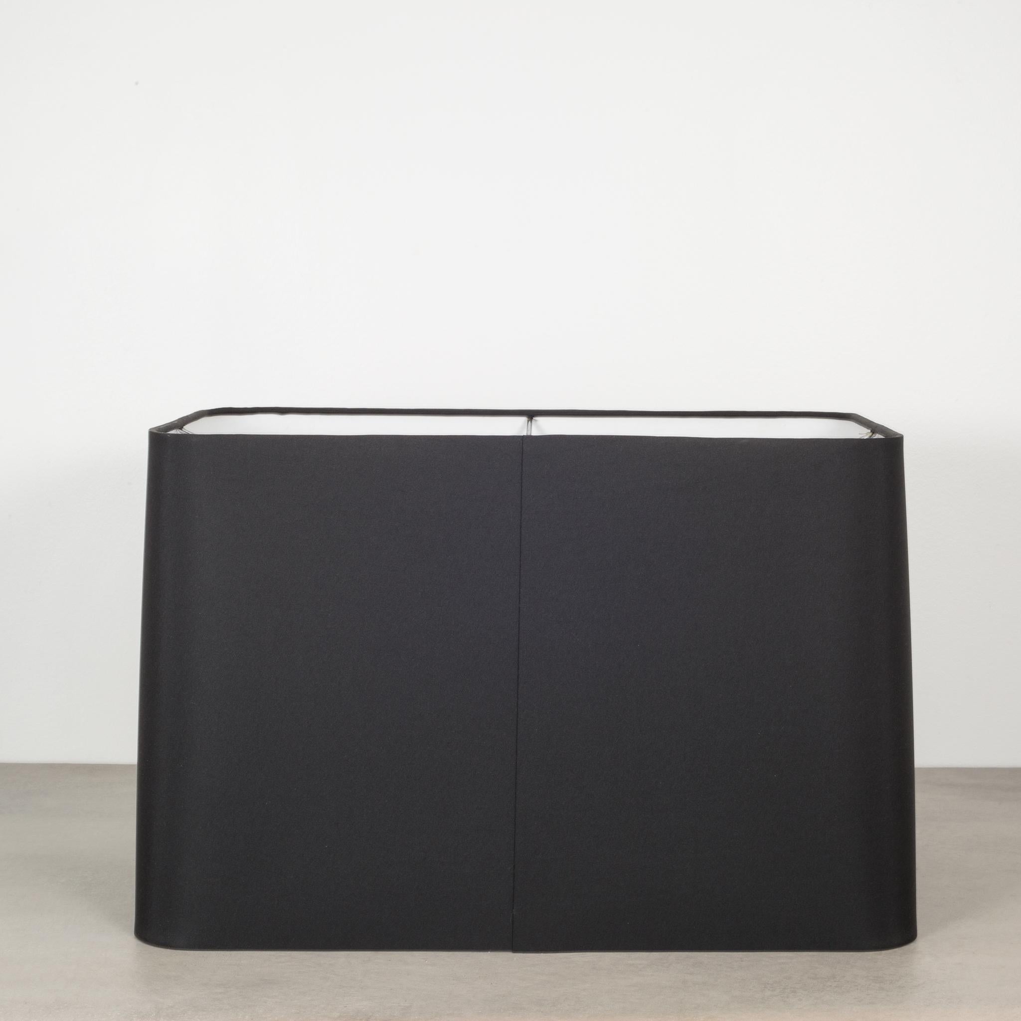 Pair of black, microfiber lampshades by Arterios Home Tanner Kenzie line. 
White interior, chrome.