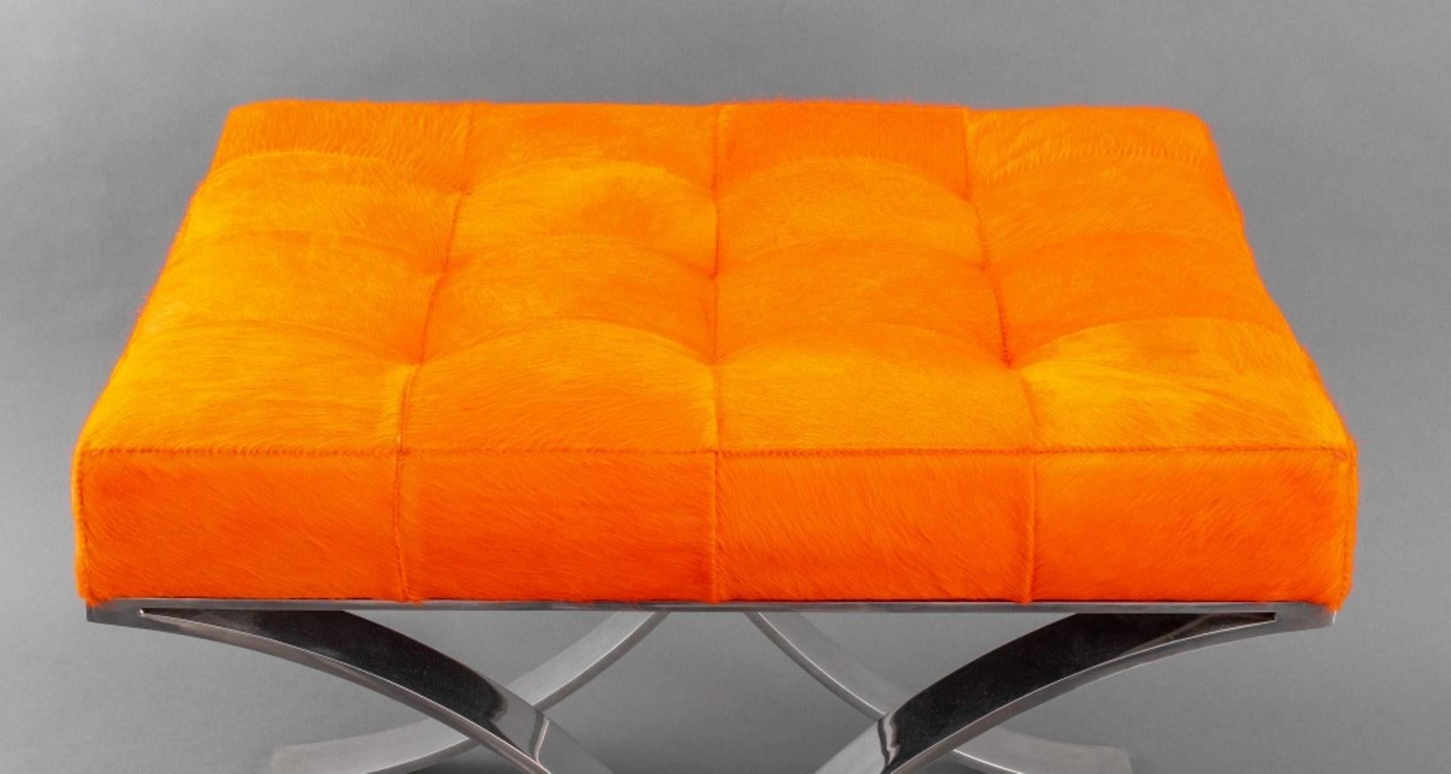 Arteriors Mid-Century Style Orange Decker Ottoman In Good Condition For Sale In New York, NY