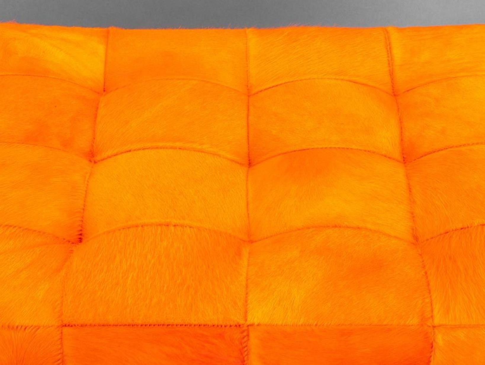 Arteriors Mid-Century Style Orange Decker Ottoman For Sale 1