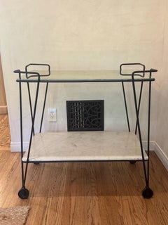 Carrito de Bar Arteriors "Mirto" con Tapa de Cristal Mercurio Anticuado y Mármol de Carrara