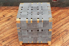 Arteriors Suede Strap and Brass Cube Ottoman/ Table