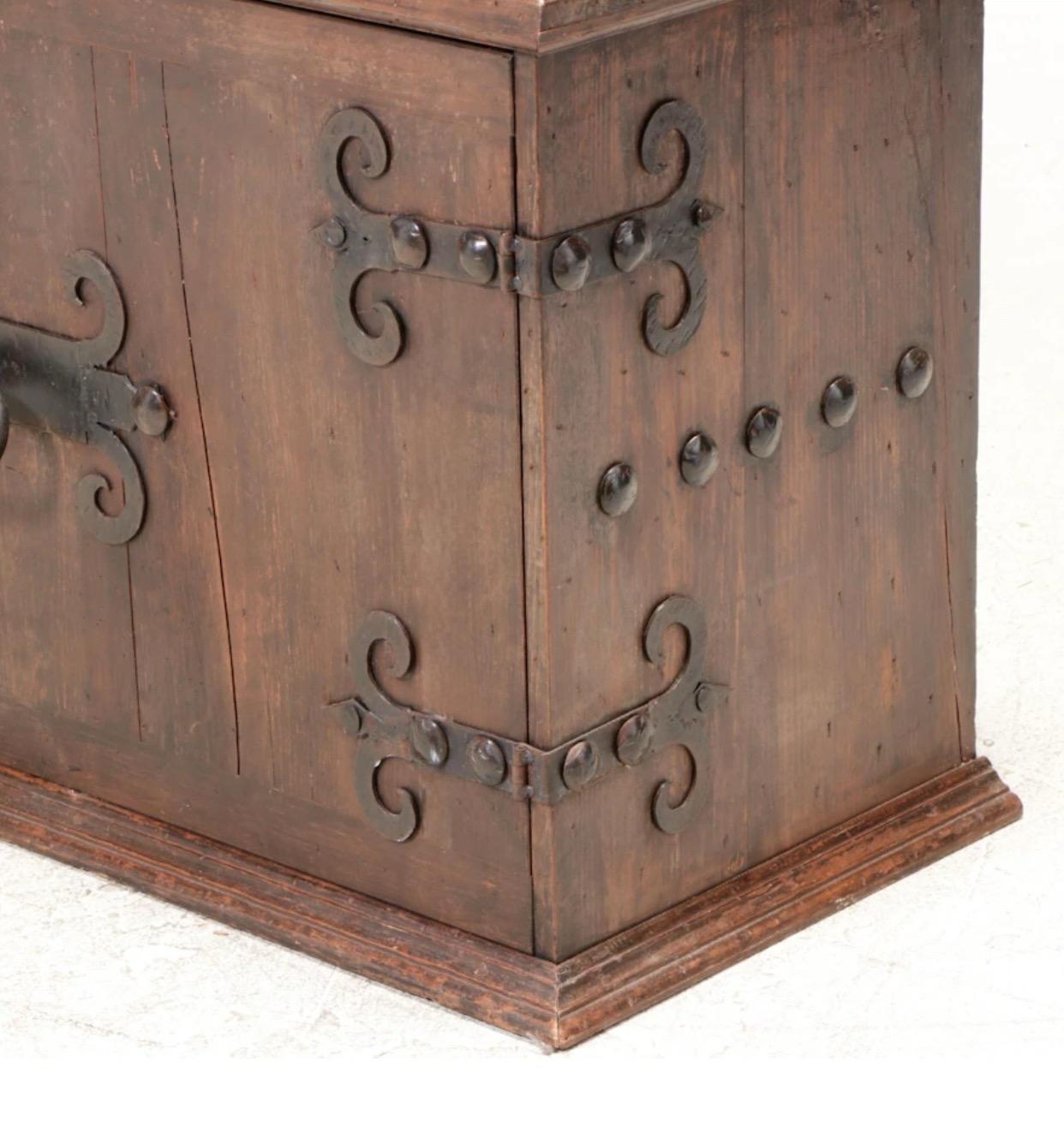 Mexican Artes De Mexico Patinated Pine Cabinet with Hammered Iron Lock & Hinges For Sale