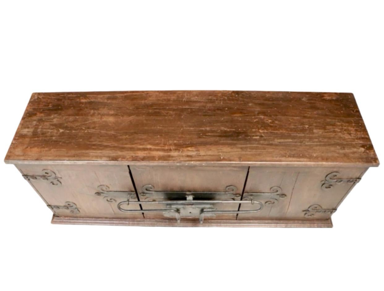 Enamel Artes De Mexico Patinated Pine Cabinet with Hammered Iron Lock & Hinges