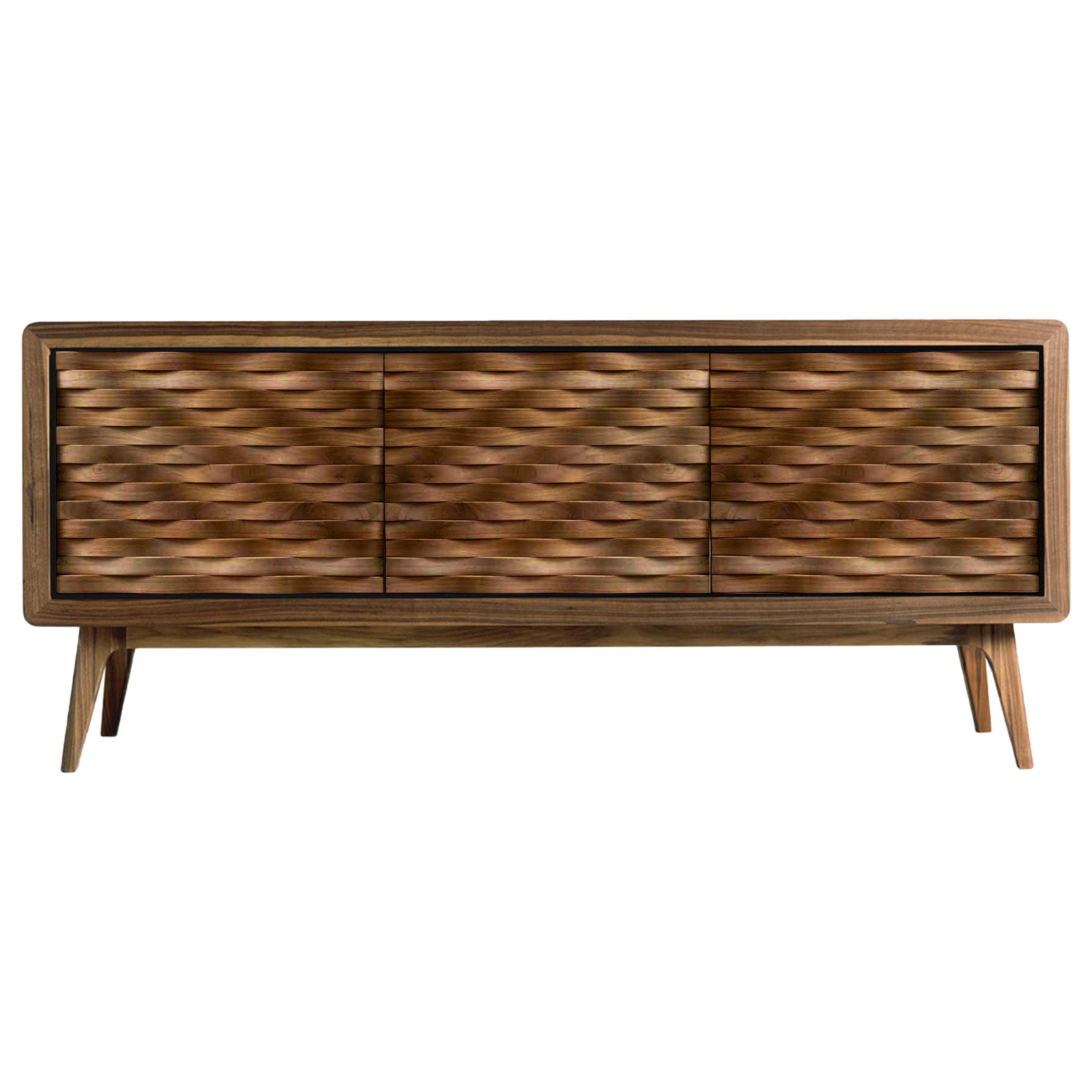 Artes Nastro Solid Wood Sideboard, Walnut Natural Finish, Contemporary For Sale