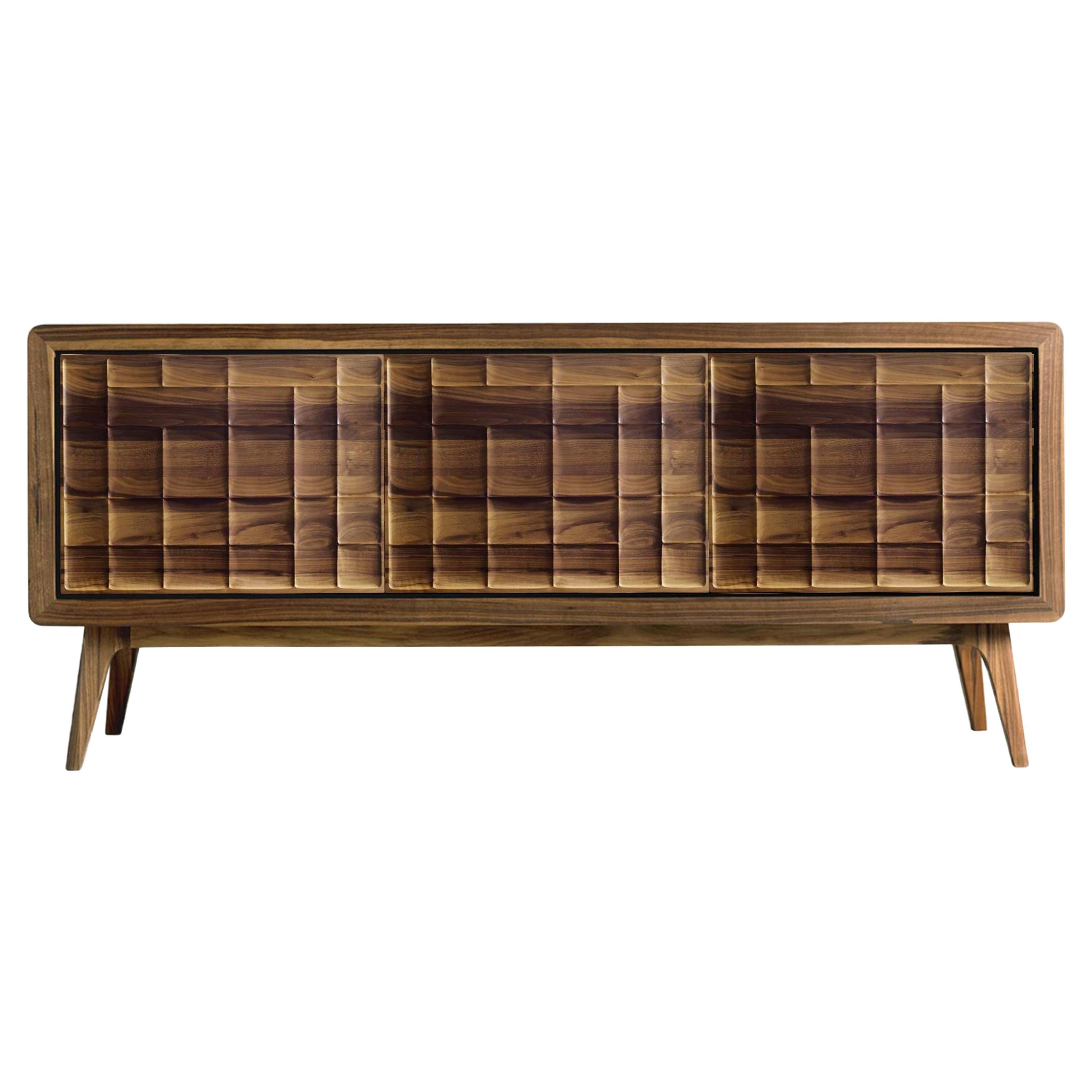 Artes Quadro Solid Wood Sideboard, Walnut Natural Finish, Contemporary