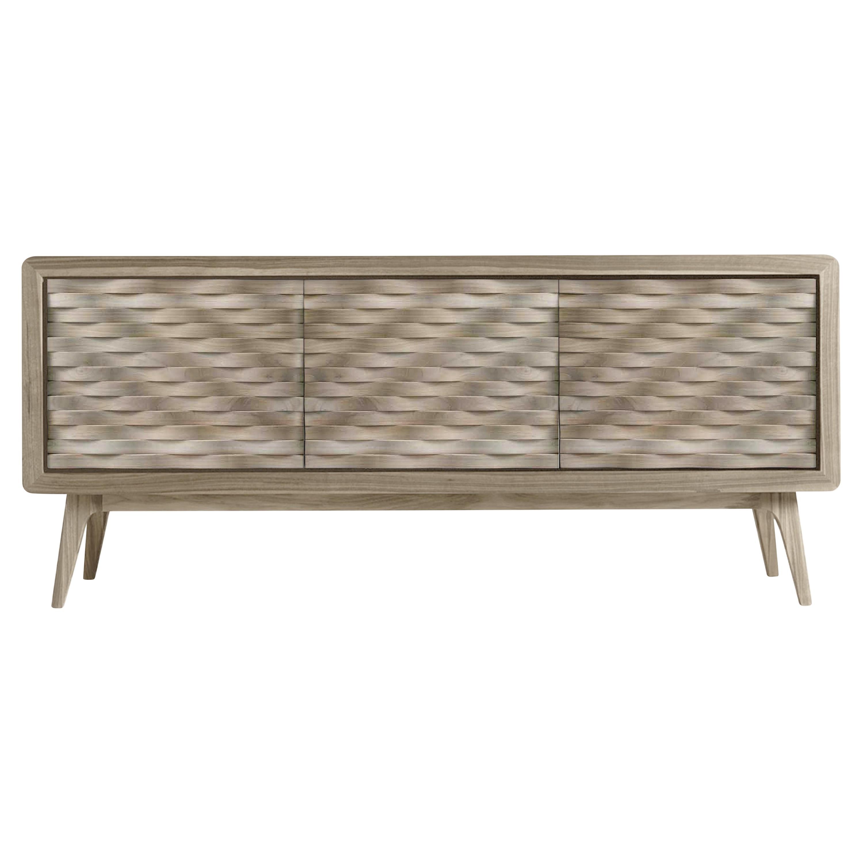 Artes Nastro Solid Wood Sideboard, Walnut Natural Grey Finish, Contemporary For Sale