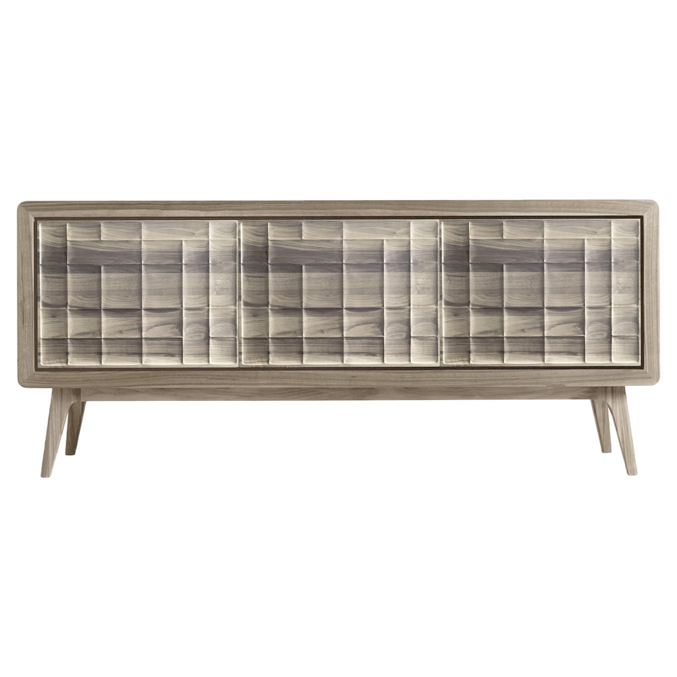 Aparador de Madera Maciza Artes Scacco, Acabado Nogal Gris Natural, Contemporáneo