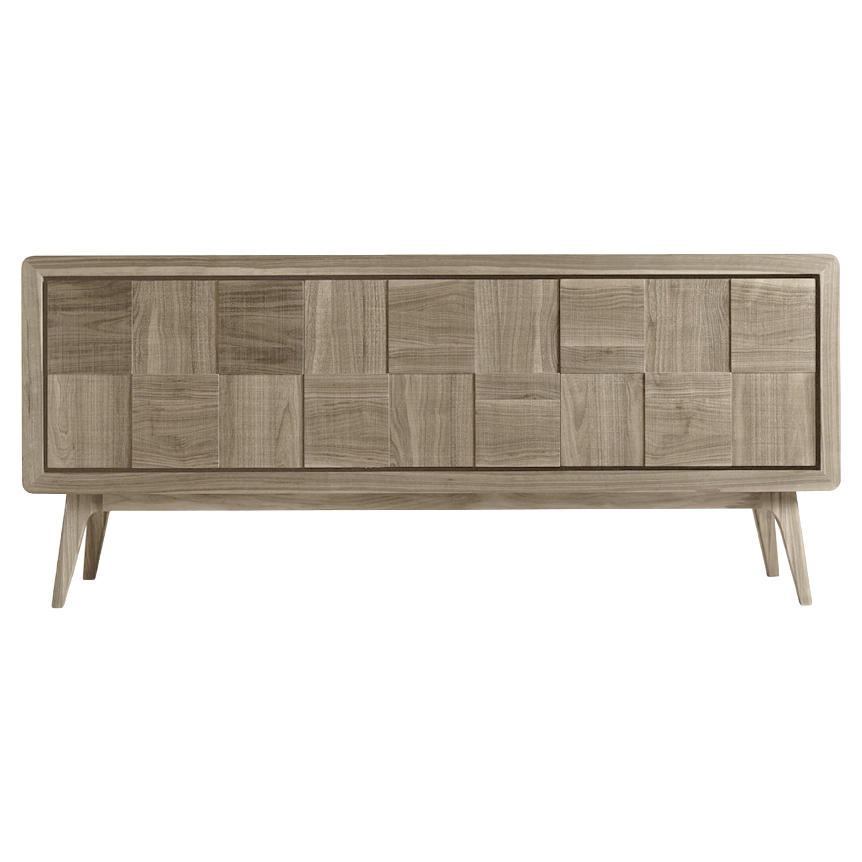 Artes Quadro Solid Wood Sideboard, Walnut Natural Grey Finish, Contemporary For Sale