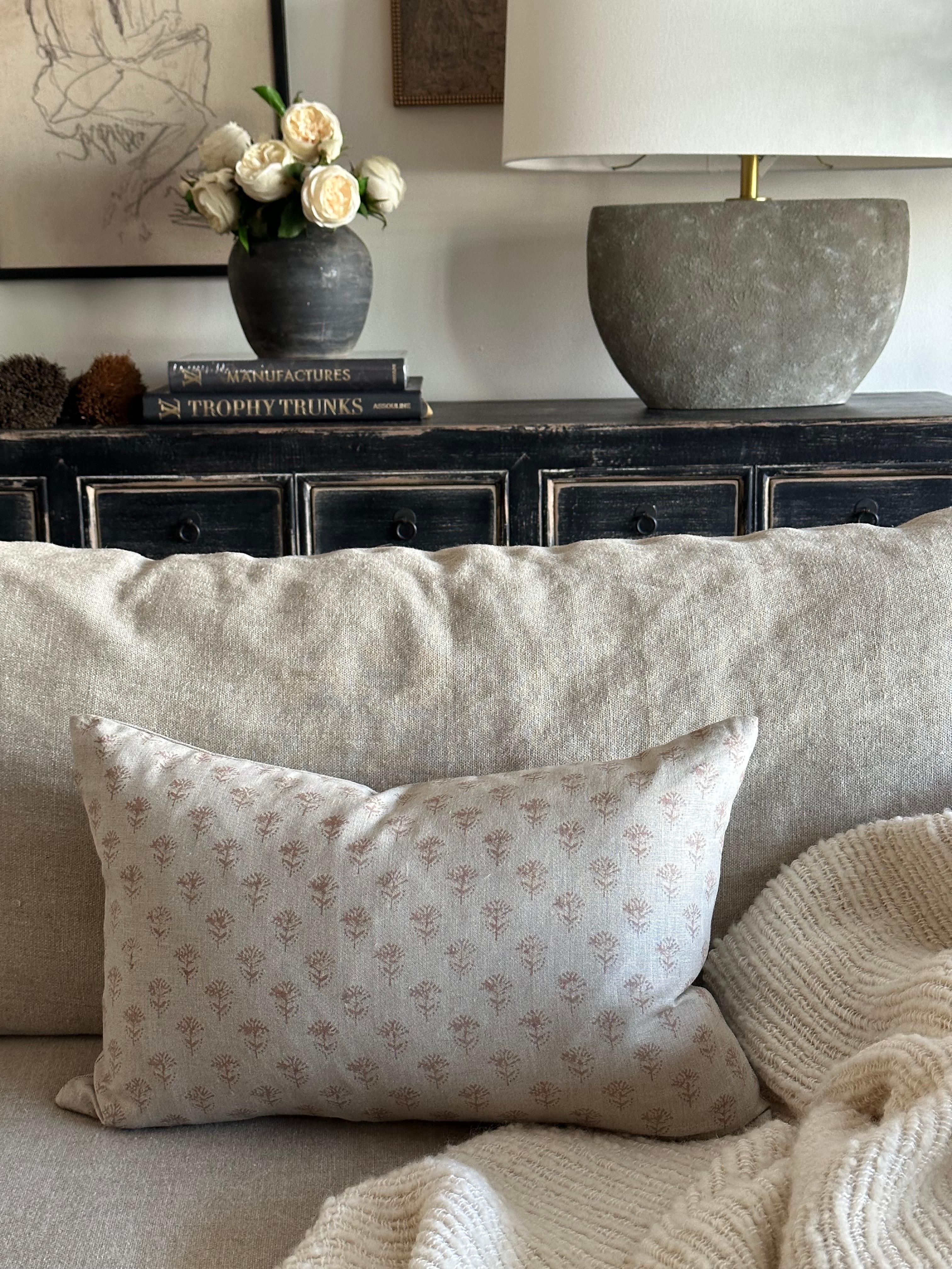 Our latest collection of beautiful hand blocked and linen pillows can be arranged to create beauty and bring a pop of color to your room while adding softness! This item is made to order and can vary in lead times.
Includes a feather down insert.
On