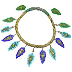 Artesian Set, Enameled Indian Leaf Necklace and Earrings